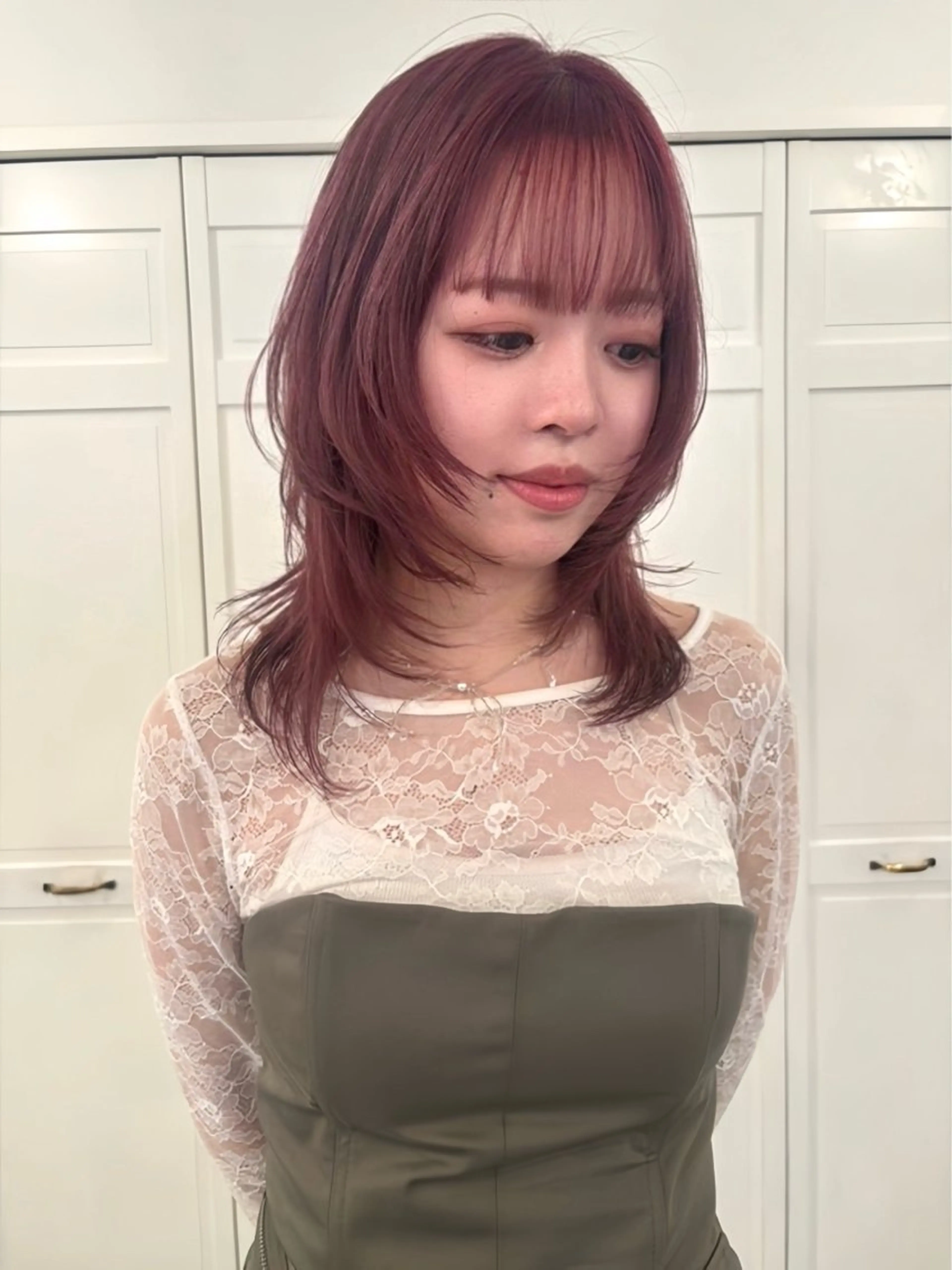 セミロング カラー ヘアカラー ブリーチカラー🎀 韓国風/寺門美優のヘアスタイル