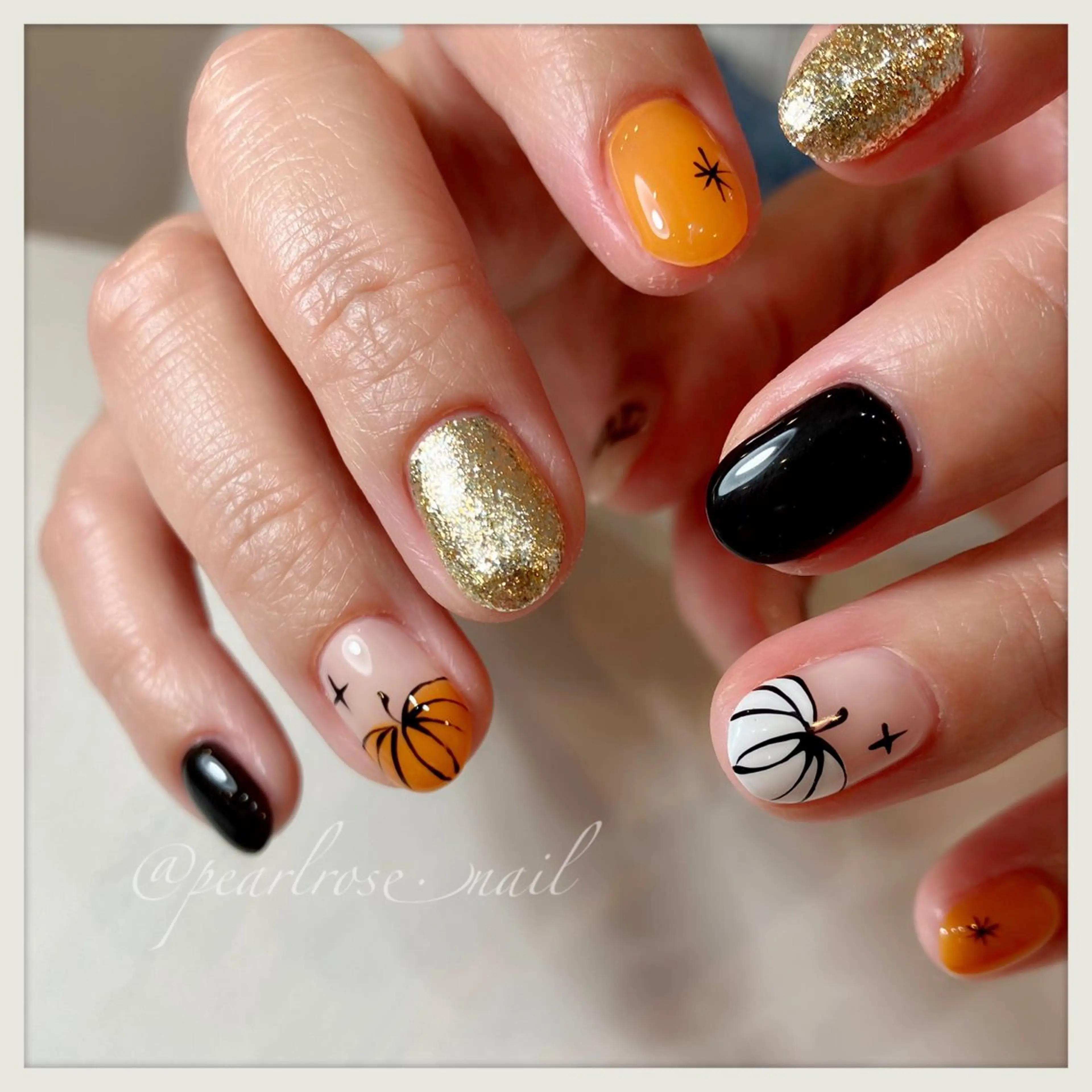 ネイル ハロウィン ハンドネイル Beauty salon Ryu・ange所属・PEARL ROSE パールローズのネイルデザイン