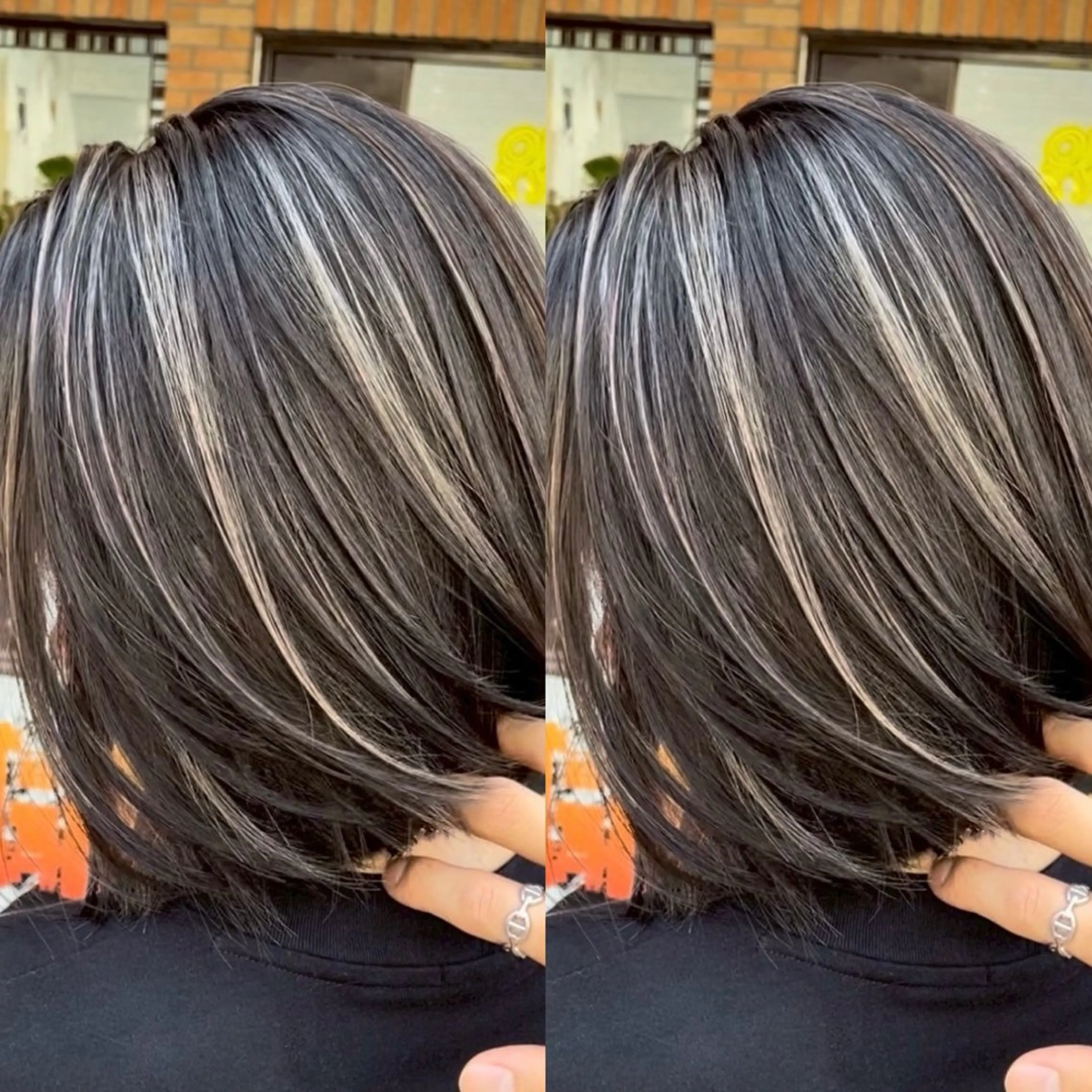 セミロング カラー ベージュカラー ブリーチ ケアブリーチ グレージュ ハイライトカラー ヘアカラー トリートメント 表参道/ハイライト バレイヤージュのヘアスタイル