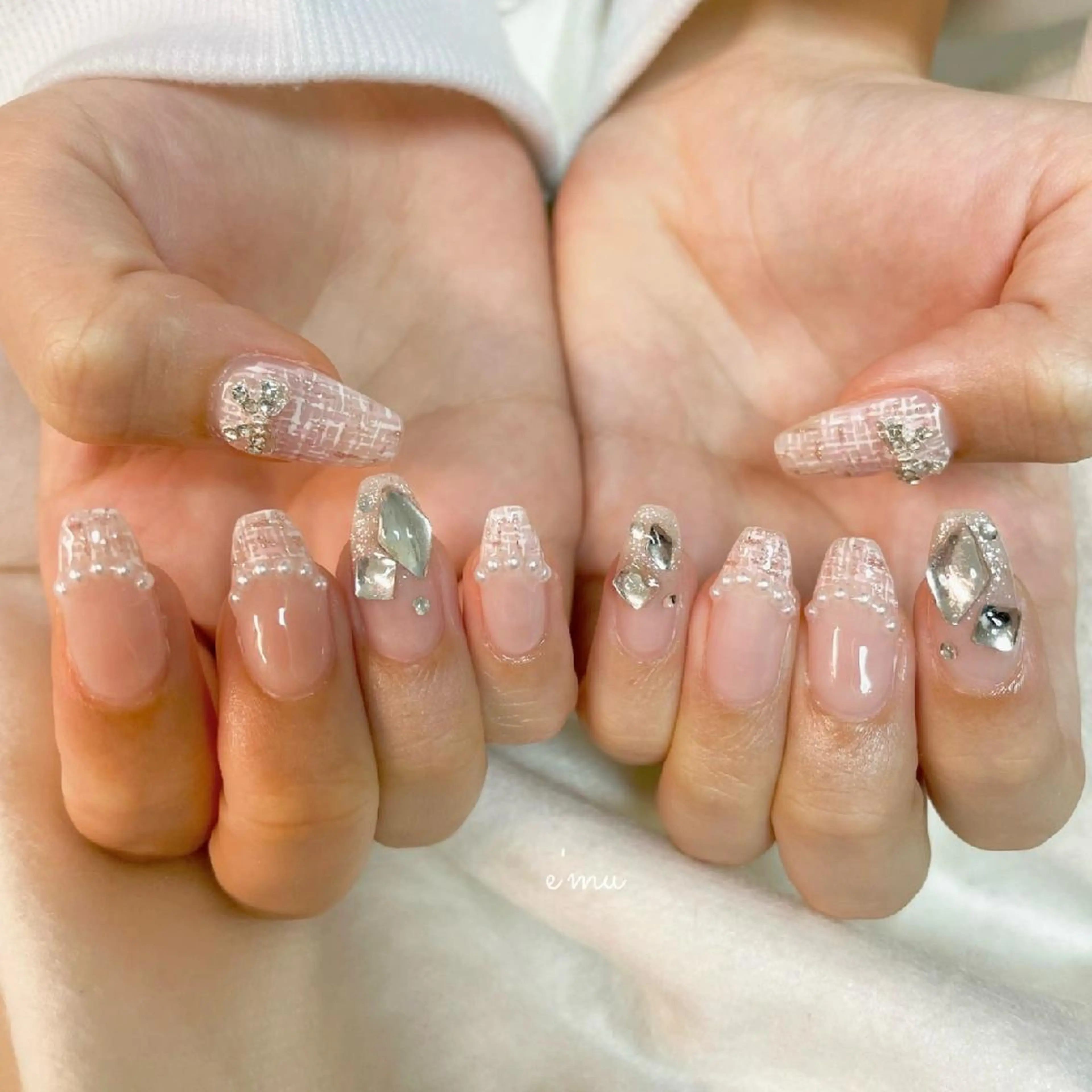 ネイル フレンチネイル ガーリー ピンク nail salon e'mu💐のネイルデザイン