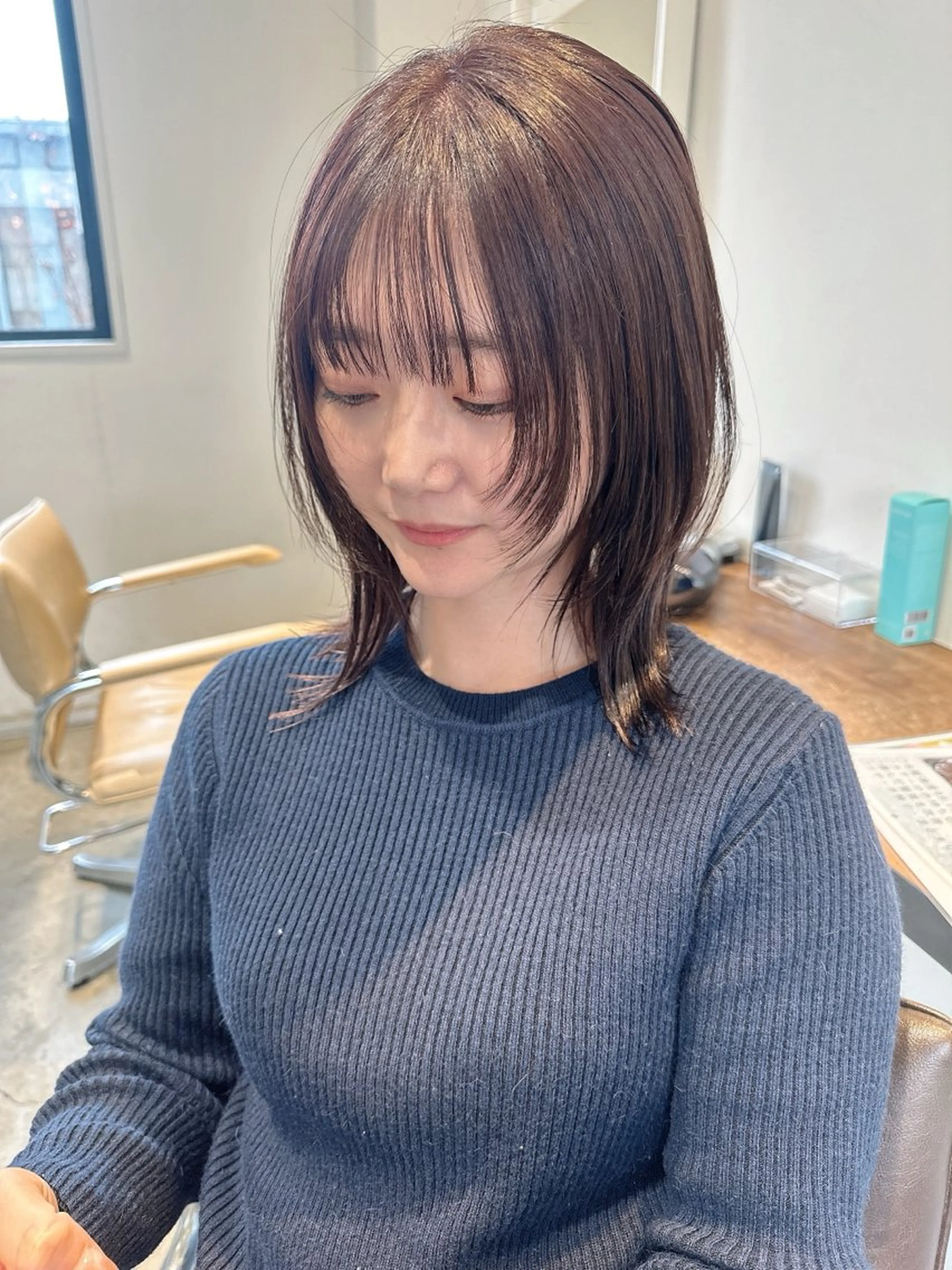 ミディアム カラー 顔周りカット レイヤーカット つくば 【Ciqi】 あくつのヘアスタイル