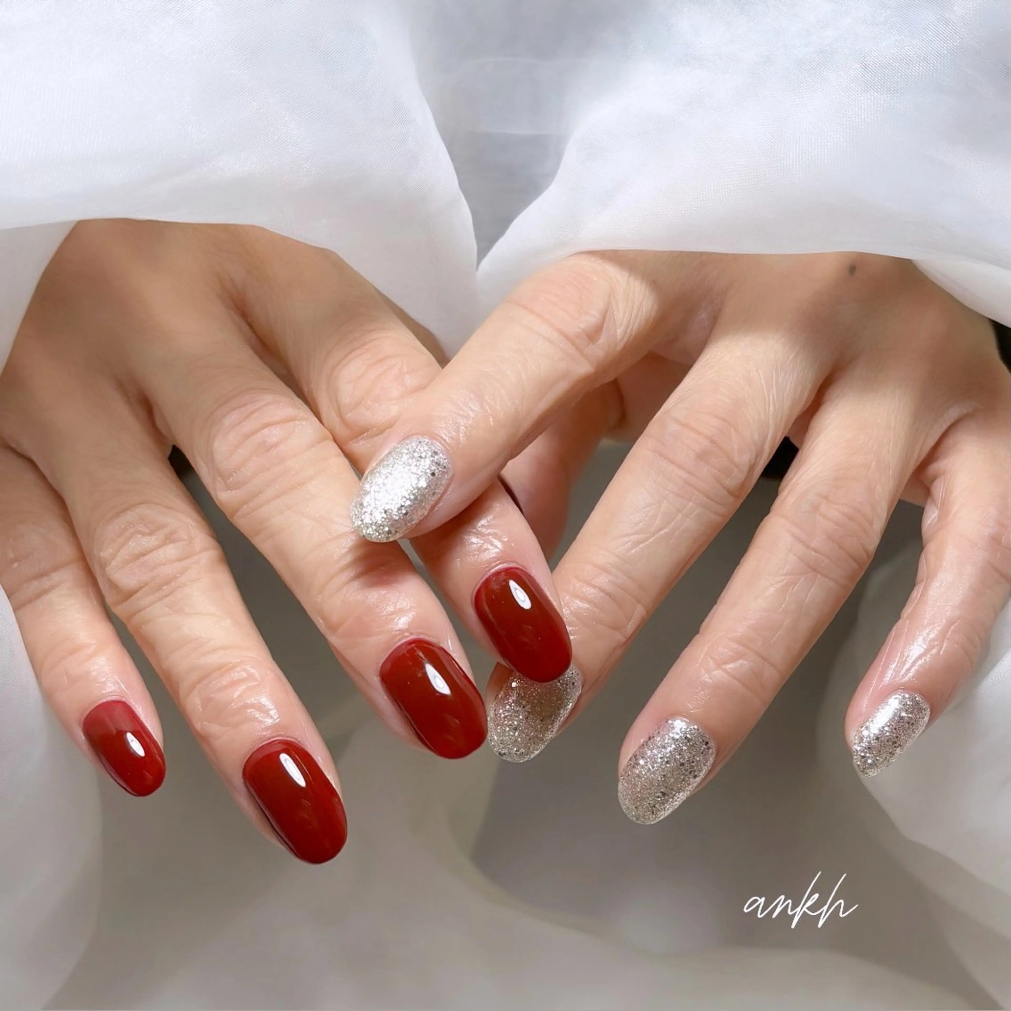 ネイル ボルドー シルバー ankh. Minaのネイルデザイン
