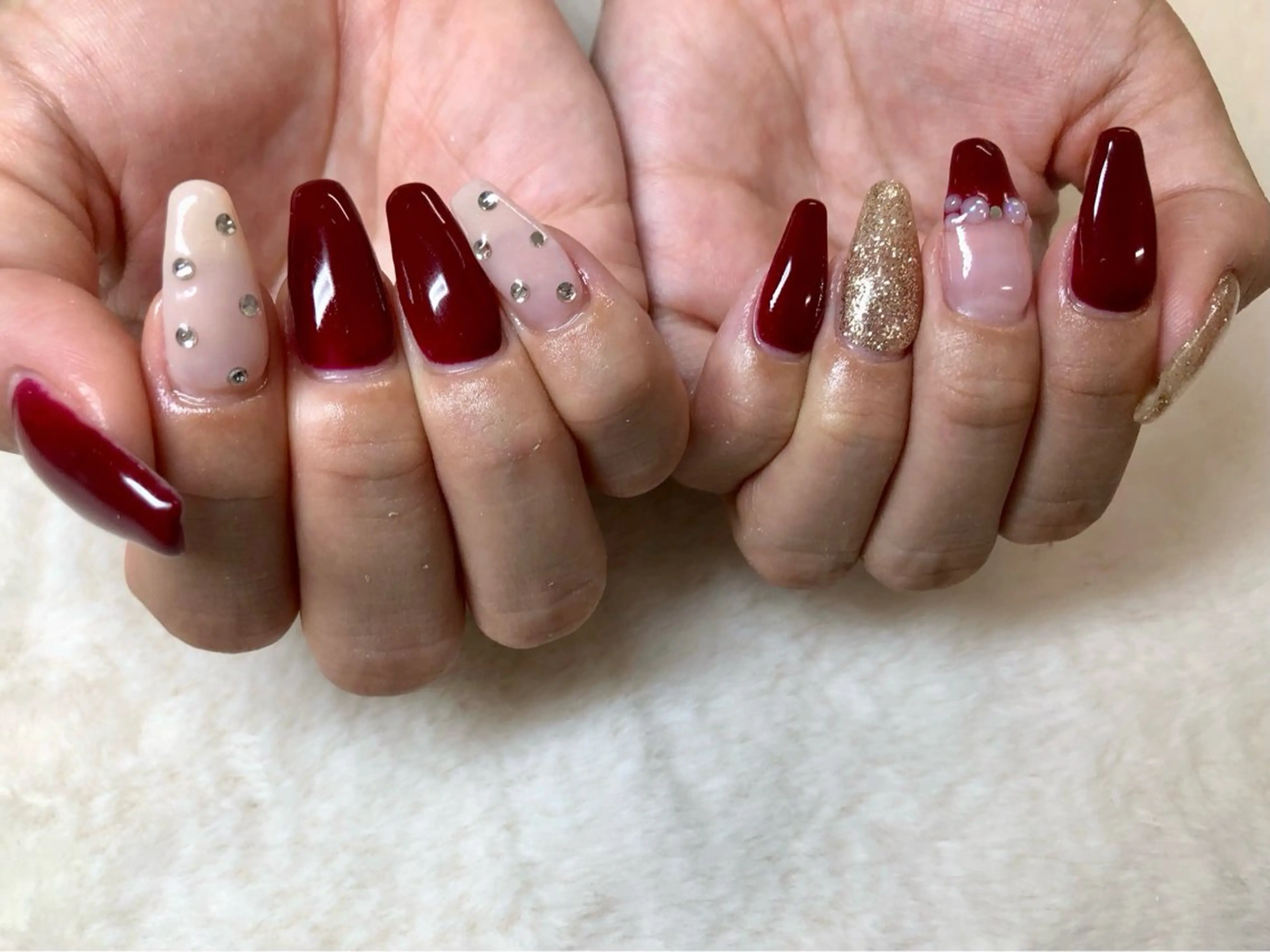 ネイル ボルドー 長さ出し ハンドネイル ハンドケア 心斎橋Salon Epokkuのネイルデザイン