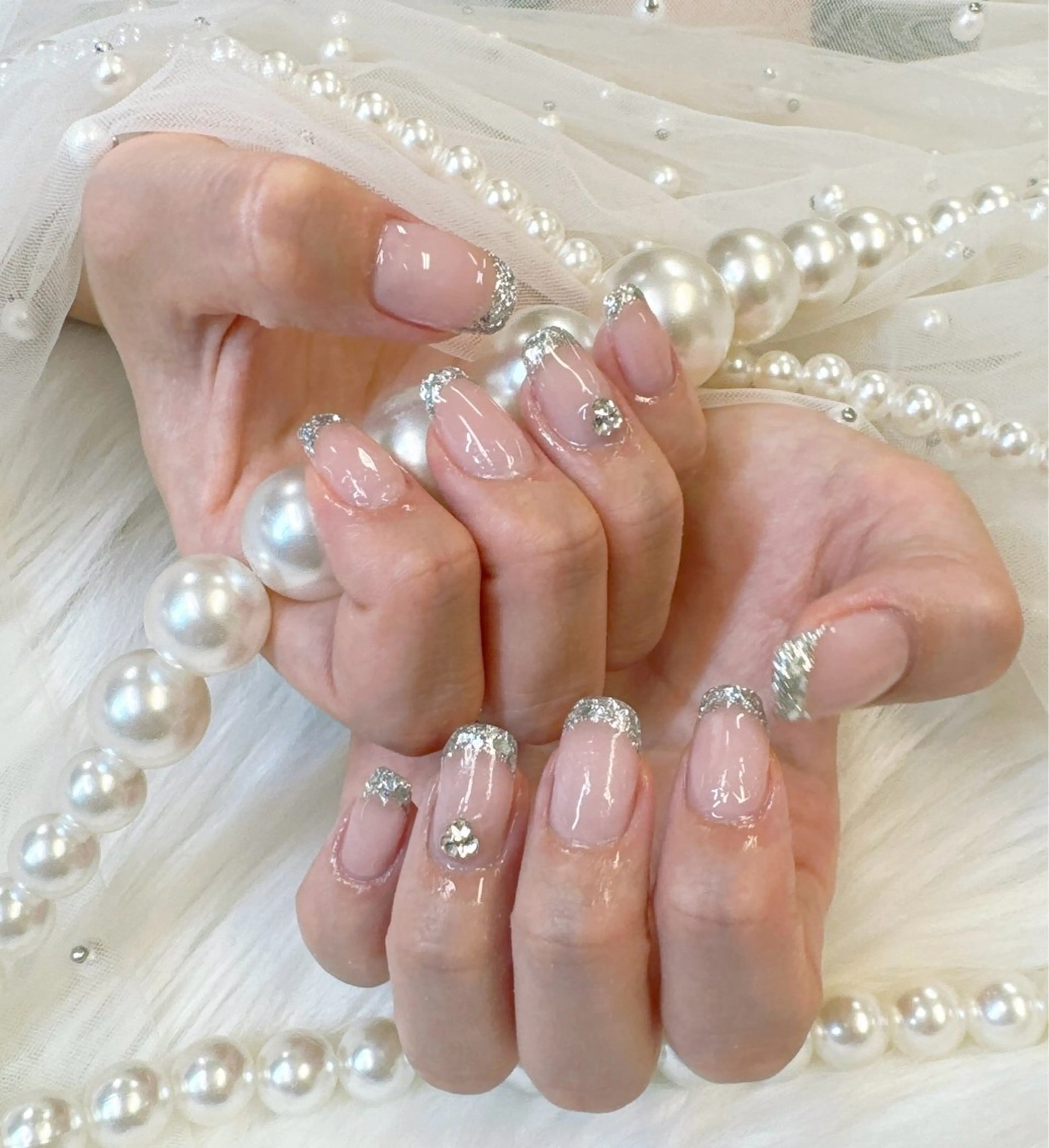 ネイル アートネイル フレンチネイル ジェルネイル ガラスフレンチ パラジェル クイーンズネイル銀座所属・Queeens nailのネイルデザイン