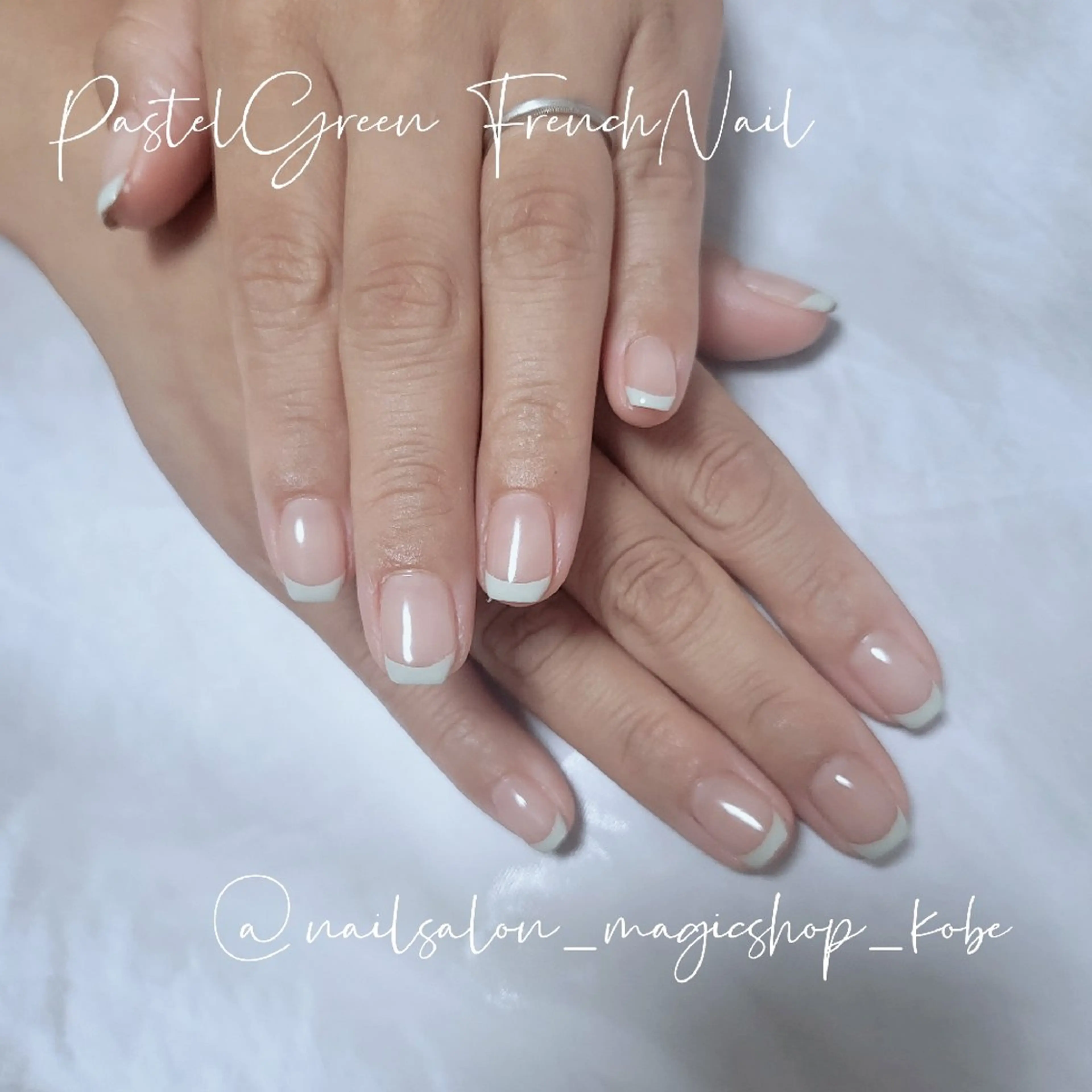 ネイル フレンチネイル ジェルネイル グリーン ワンカラーネイル パステルネイル ハンドネイル Nailsalon MagicShopのネイルデザイン