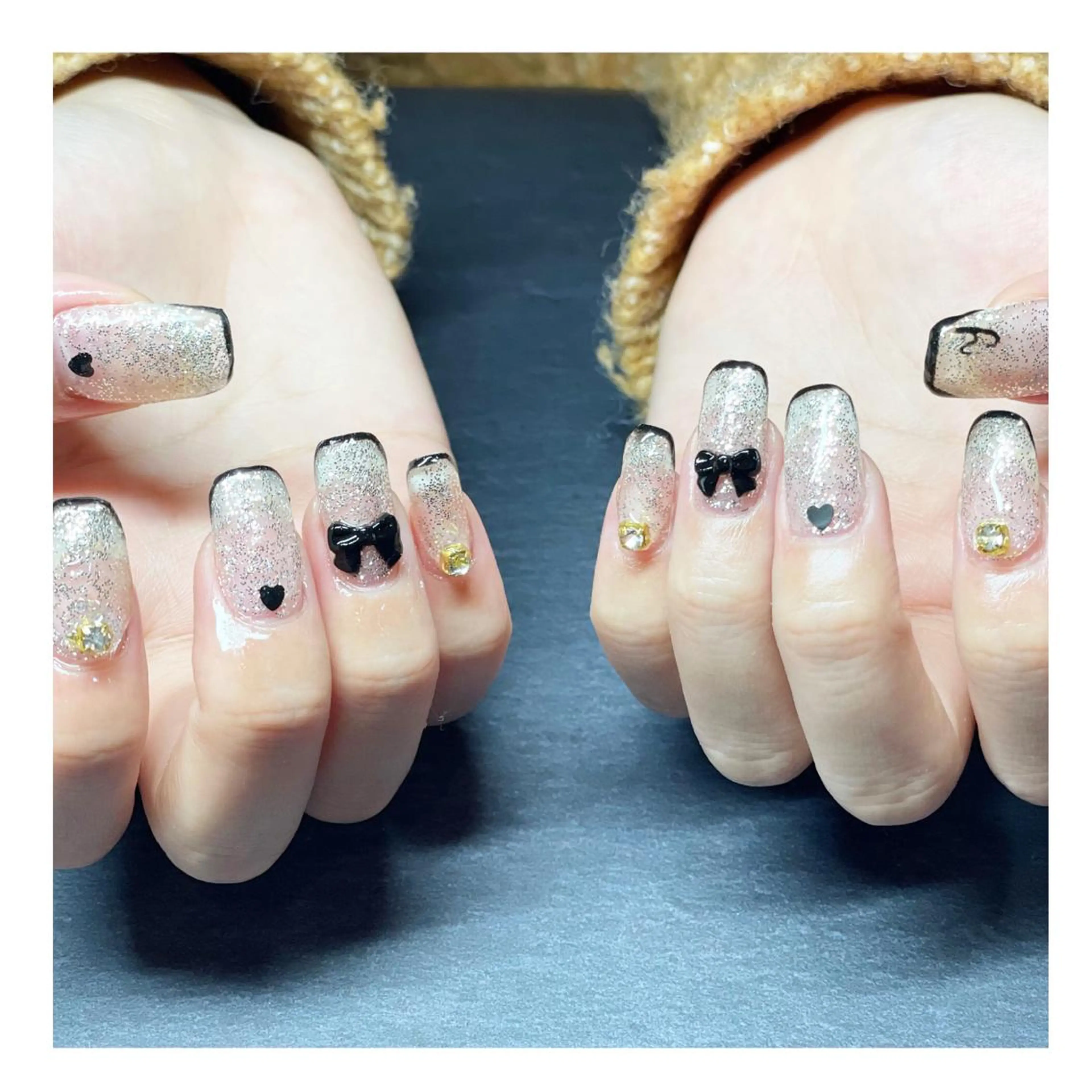 ネイル フレンチネイル ジェルネイル ハート ラメ(グリッター) 持ち込み ハンドネイル LaLa Peach 福岡のマツエク・マツパデザイン