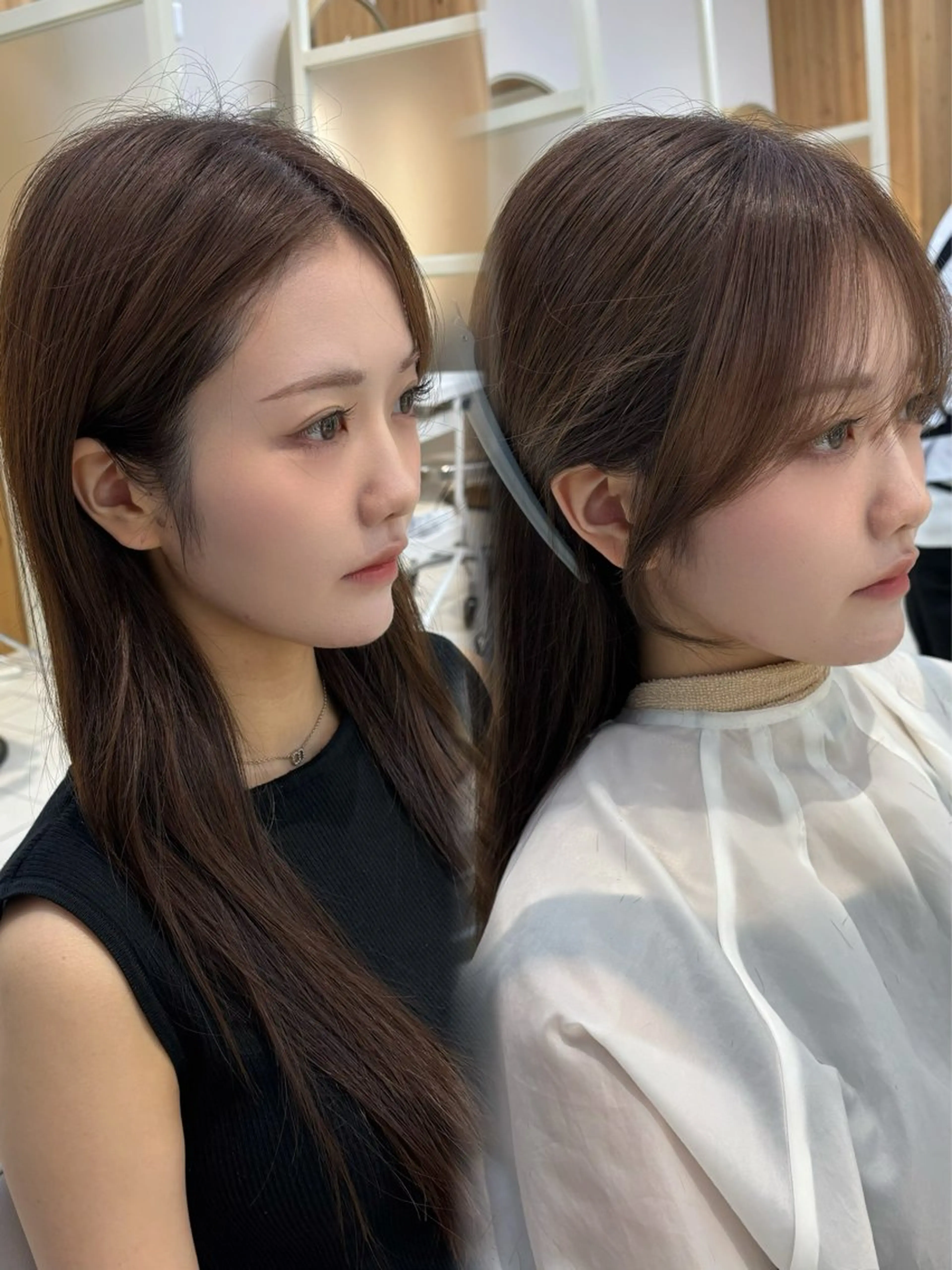 セミロング カット かなこ／レイヤー ／透明感カラーのヘアスタイル