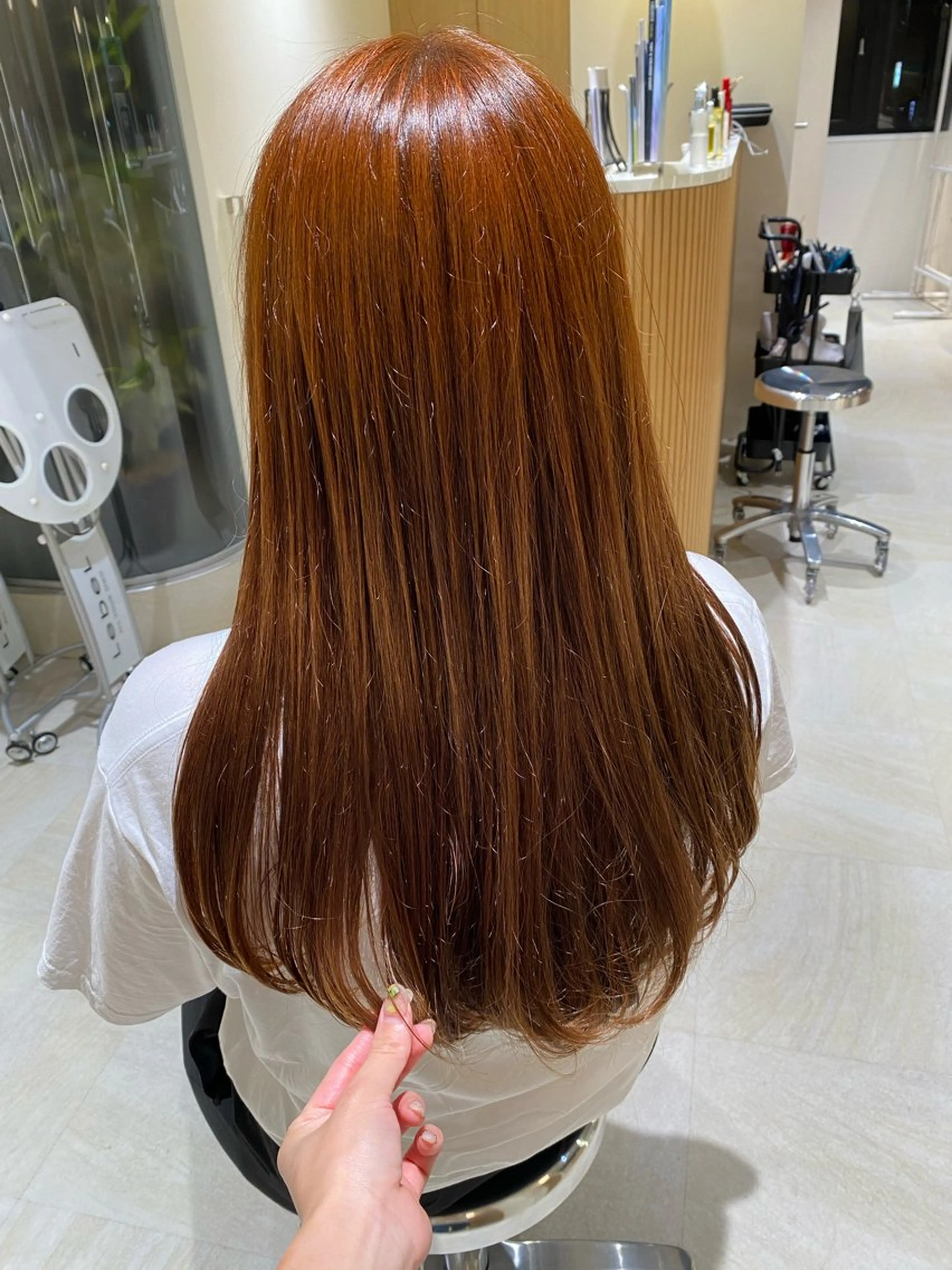 ロング カラー ブラウンカラー オレンジ オレンジブラウン レッドカラー ヘアカラー ROMMY.所属・ナギサ/本厚木/ ボブ/ミディアム🤍のヘアスタイル