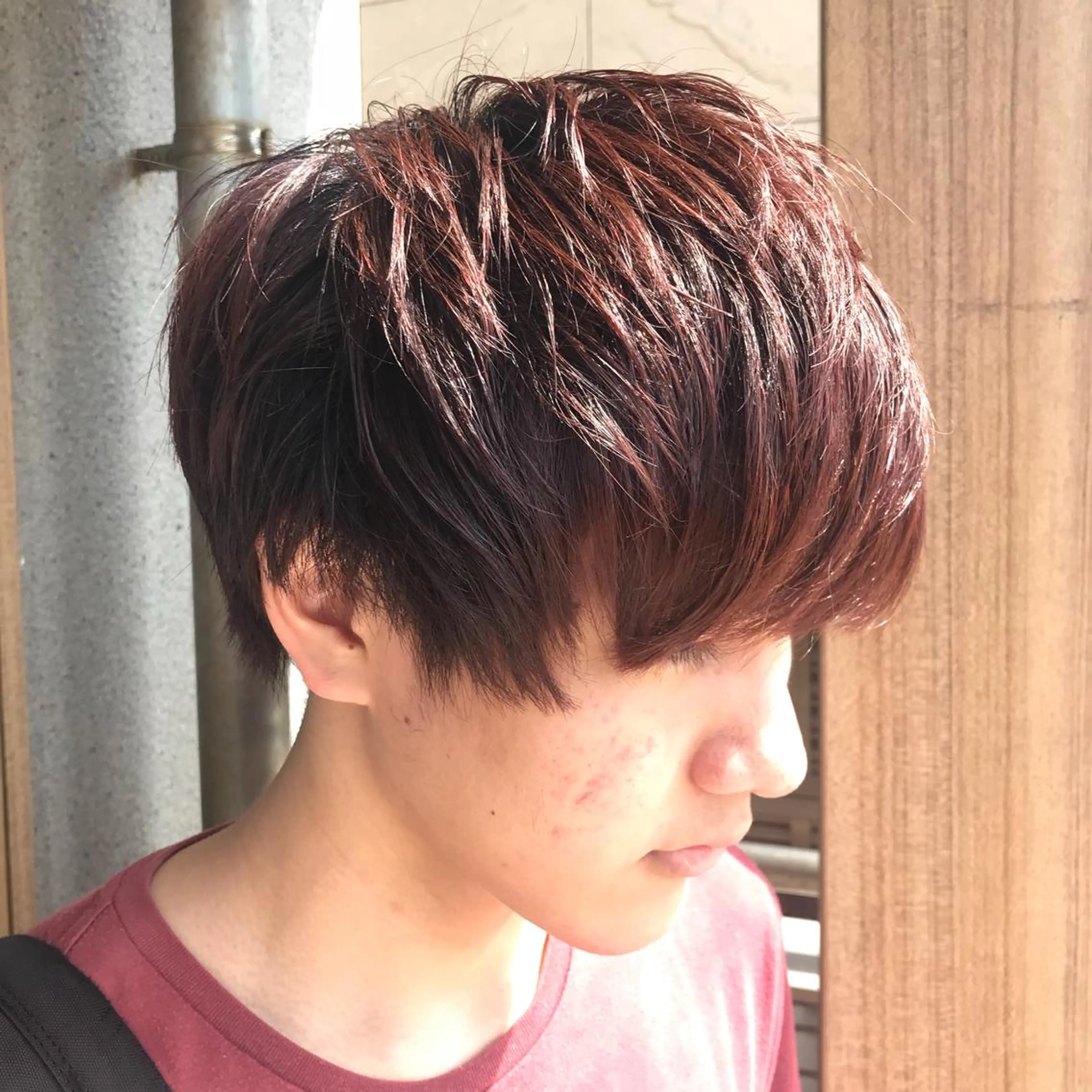 ショート カラー メンズ メンズブリーチ ブリーチ ブラウンカラー ブリーチなしカラー レッドカラー カット パーマ Vir by browのヘアスタイル