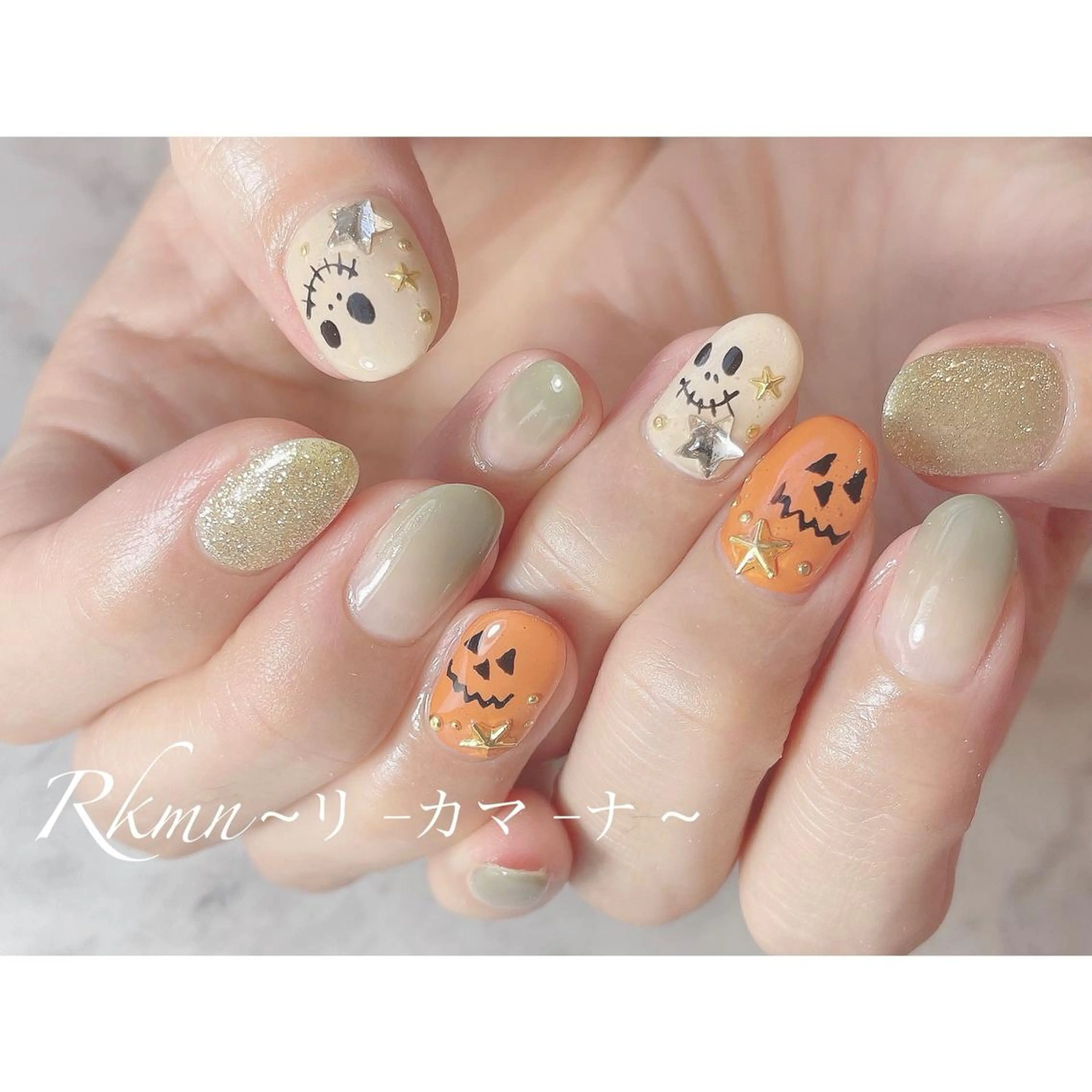 ネイル アートネイル グラデーション ハロウィン ラメ(グリッター) 春ネイル ハンドネイル フットネイル ハンドケア Rkmn ~リ-カマ-ナ~のネイルデザイン