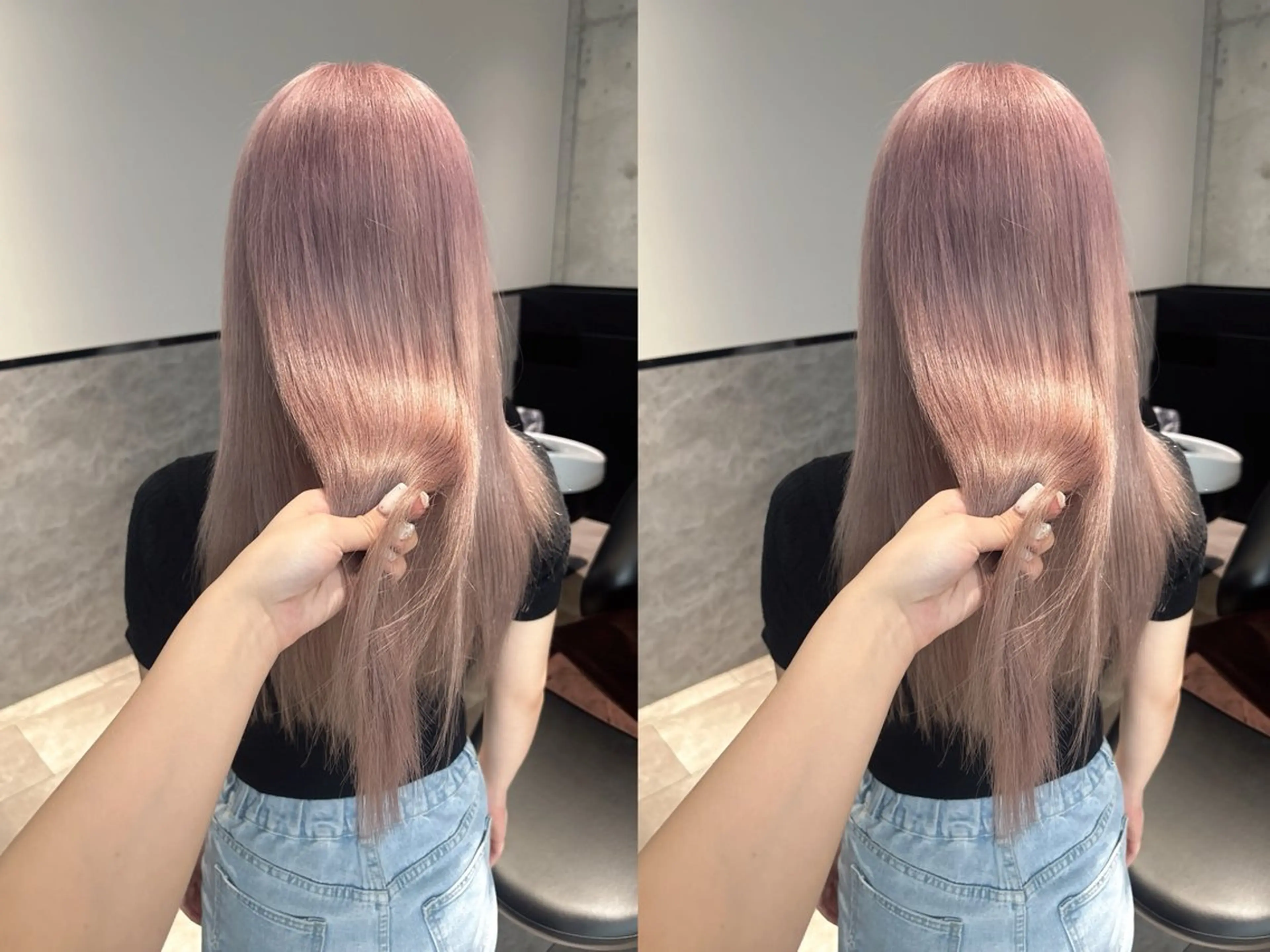 ミディアム カラー ブリーチ ボブ 韓国風ヘア レイヤーカット トリートメント ヘアカラー rina／ベージュ ワンホン/韓国ヘアのヘアスタイル