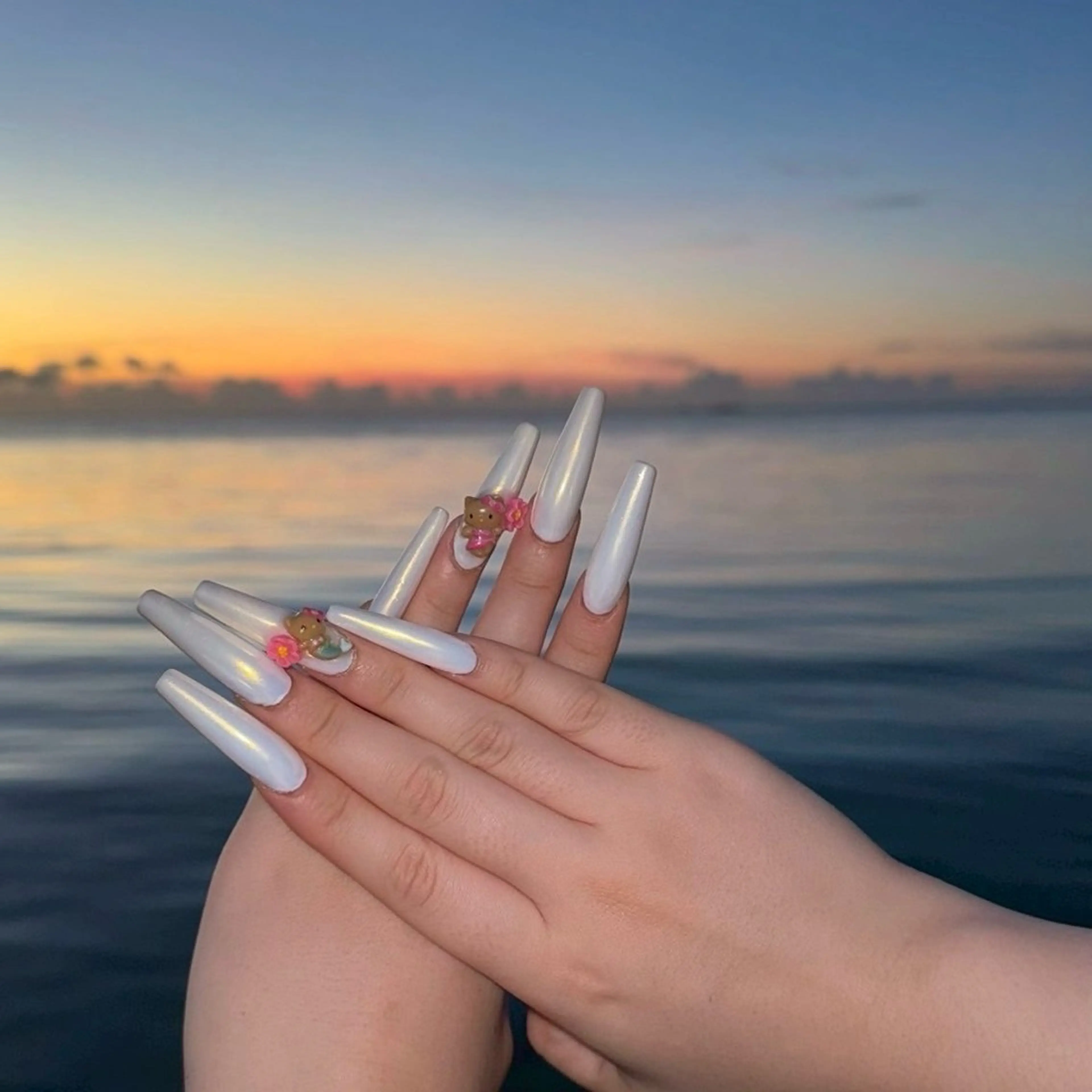 ネイル ロングネイル ハンドネイル ️🩵Merci Miyu 南堀江️のネイルデザイン