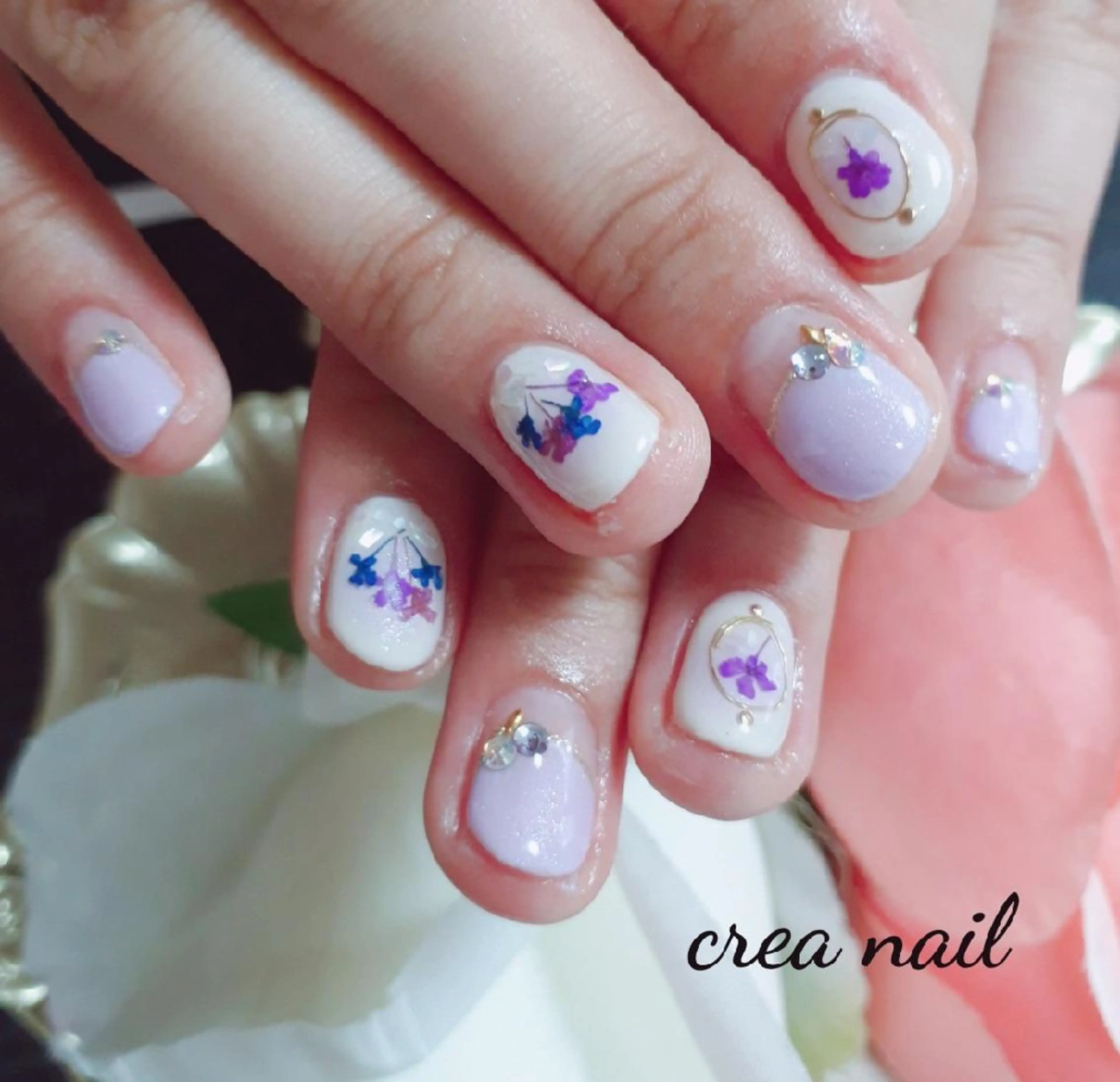 ネイル ブルー フラワーネイル privateサロン creaのネイルデザイン