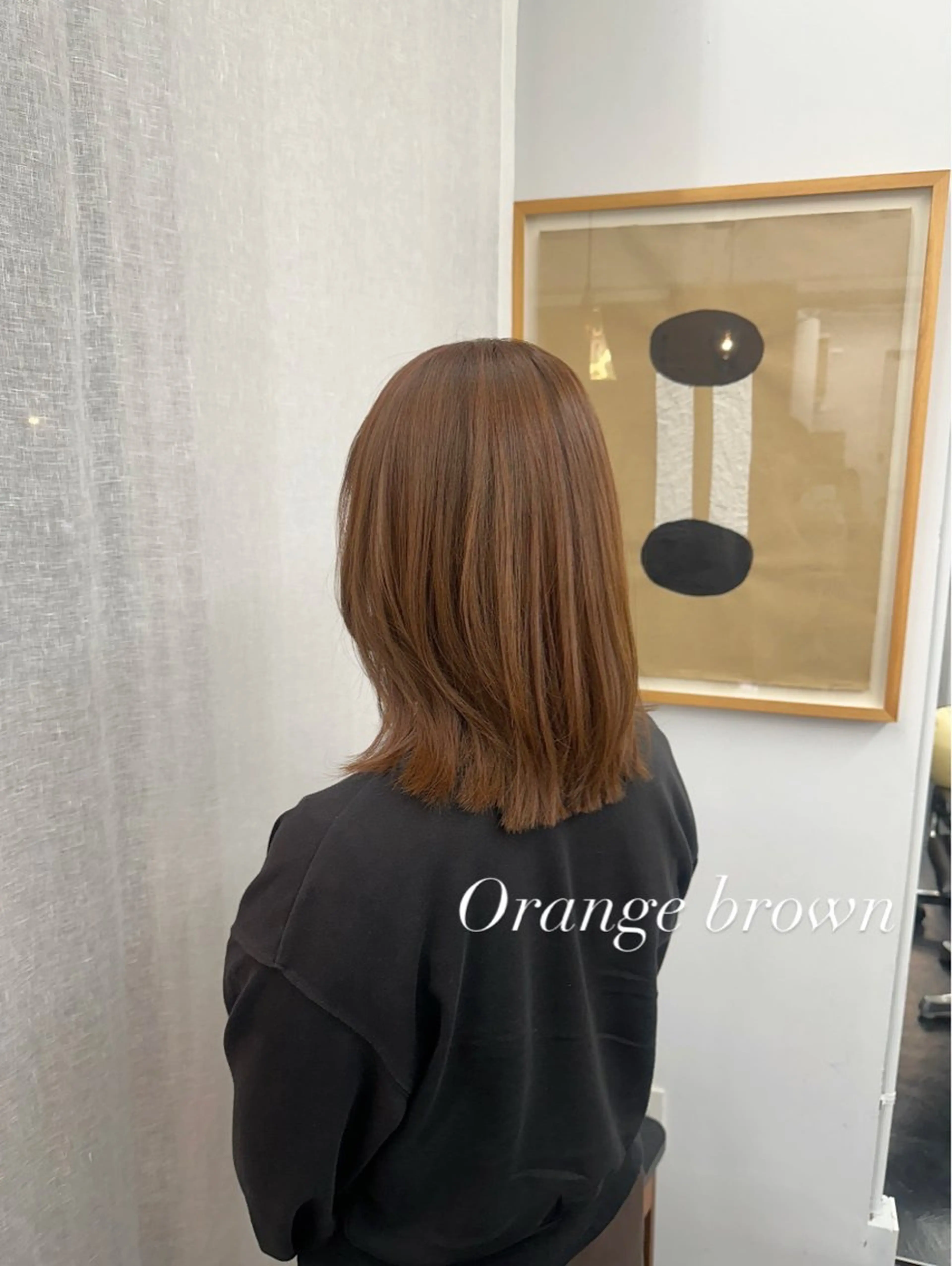 ミディアム カラー ミディアムレイヤー ブラウンカラー オレンジ オレンジブラウン レイヤーカット カット ヘアカラー ヤマザキ アヤメ 【シベルバレー横浜】のヘアスタイル