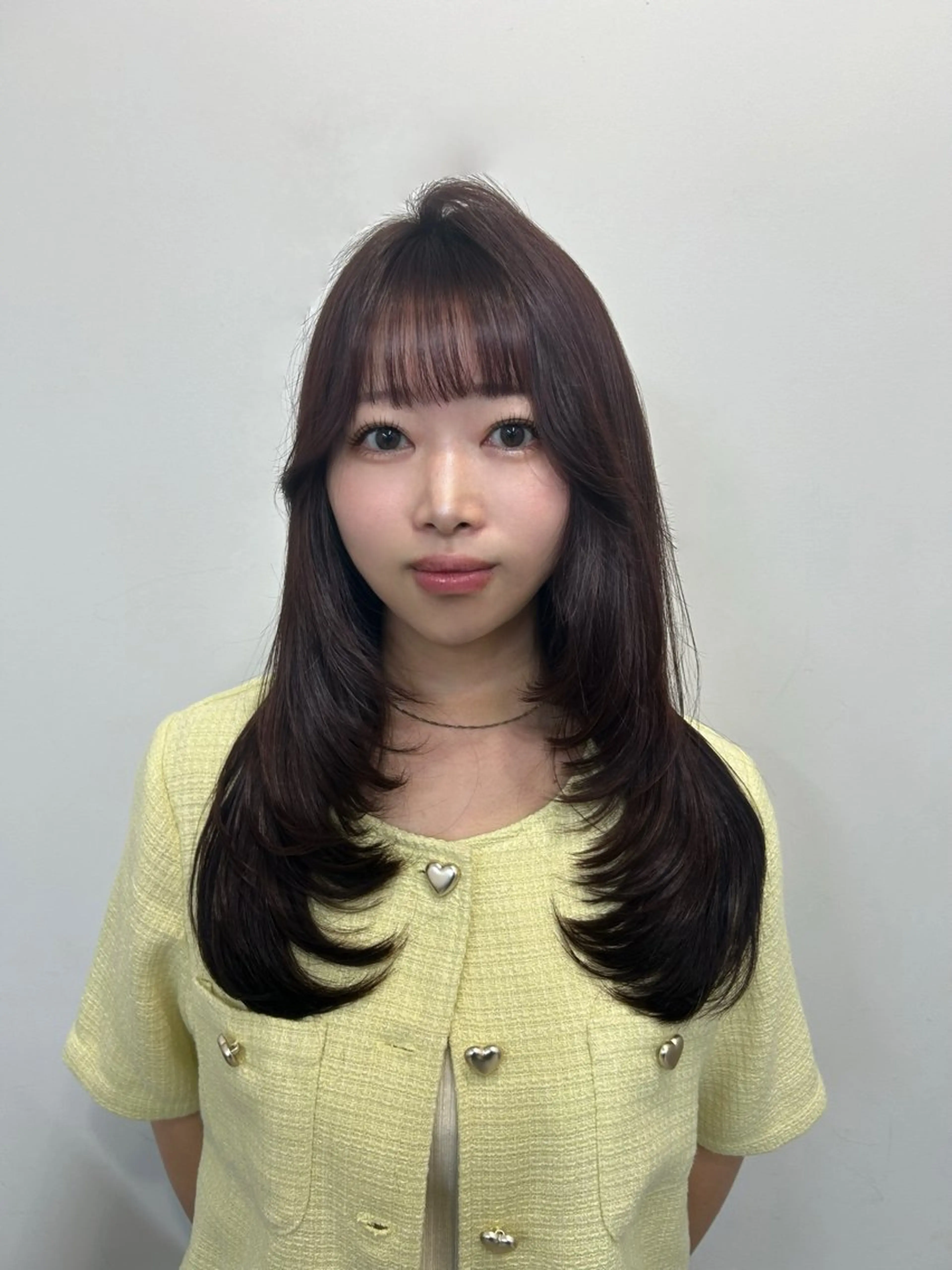 セミロング カラー ボブ 顔まわりレイヤー 韓国風ヘア レイヤーカット 似合わせカット カット ヘアカラー トリートメント sunc所属・梅田l大人韓国ヘア レイヤー×艶カラーのヘアスタイル