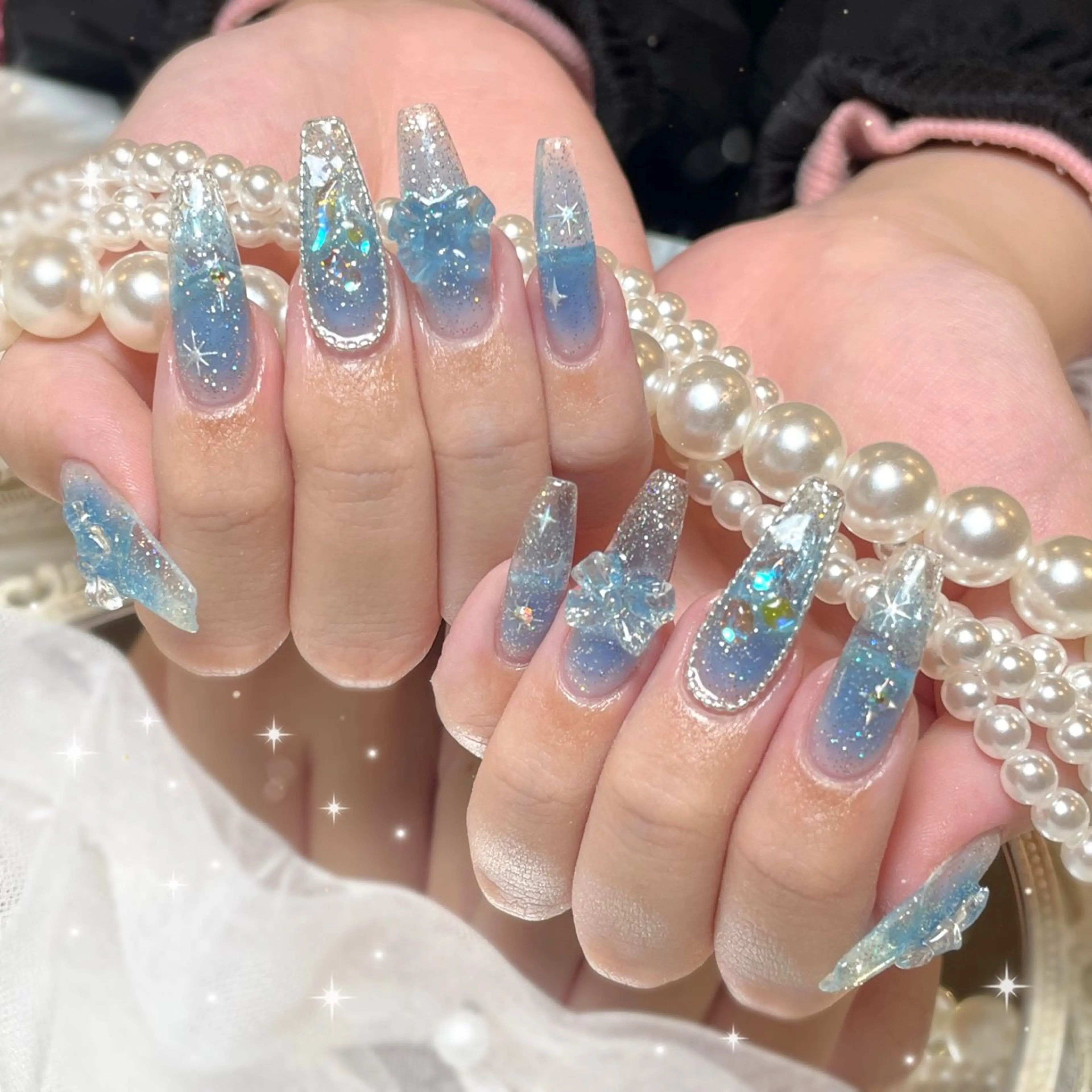 ネイル 持ち込み ストーンネイル ハンドネイル nailsalon Moa【モア】所属・yurika 🌷.*･ﾟのネイルデザイン