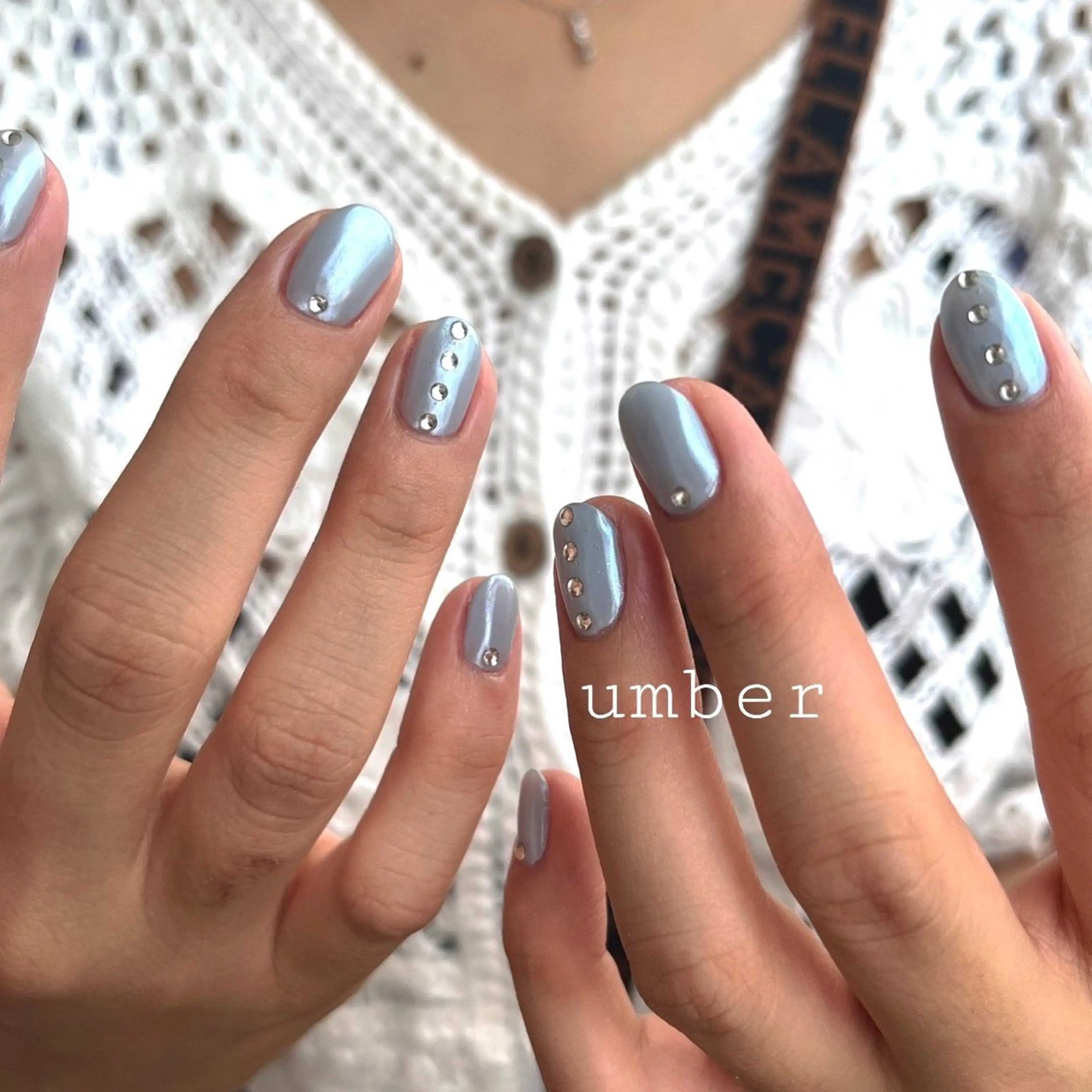 ネイル ミラーネイル ホワイト ハンドネイル umber 三茶1分のネイルデザイン