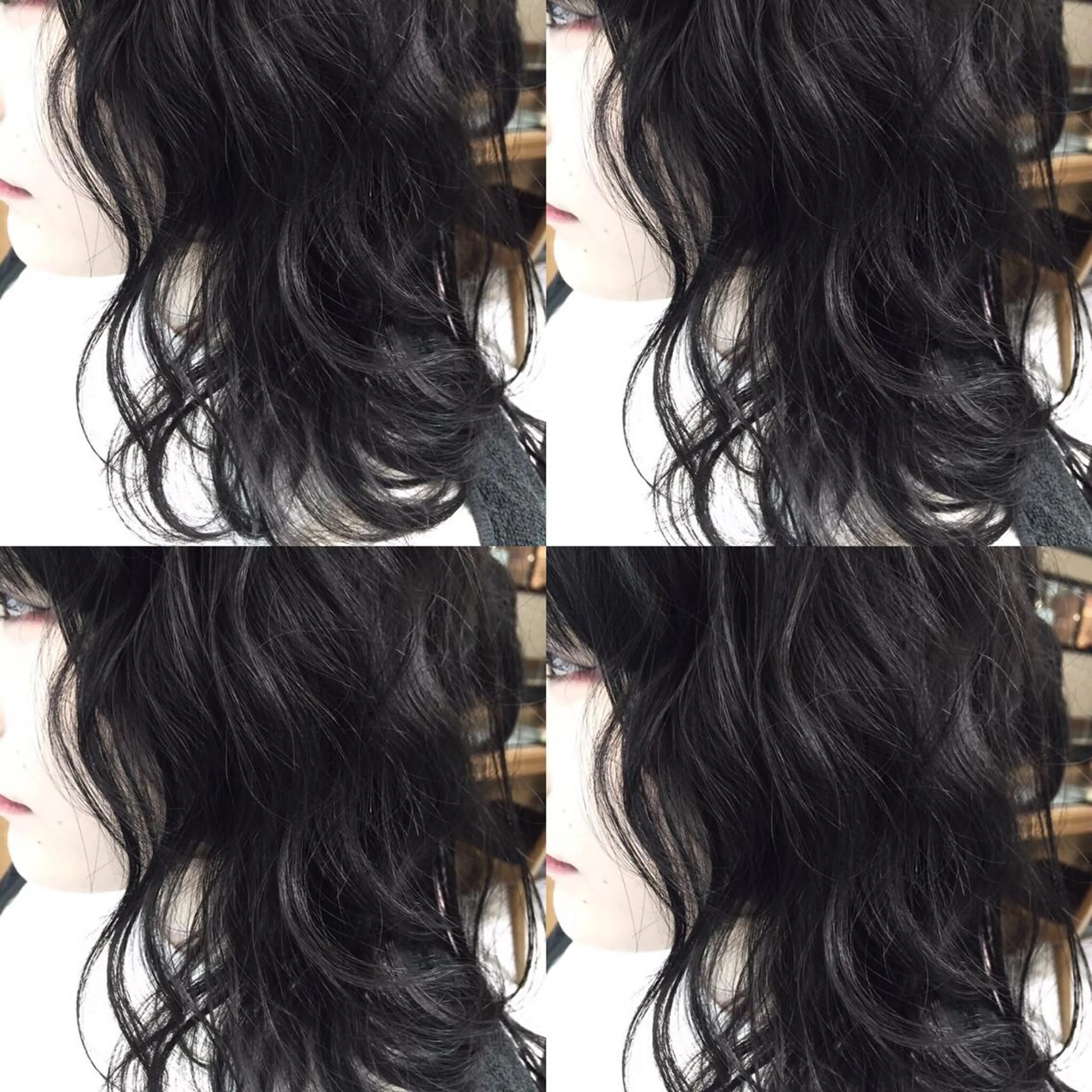 ミディアム セミロング ロング カラー 黒髪 ブルーカラー ブルーブラック LOST CITY 横浜所属・🪐脱白髪染め 🪐松尾菜々美のヘアスタイル