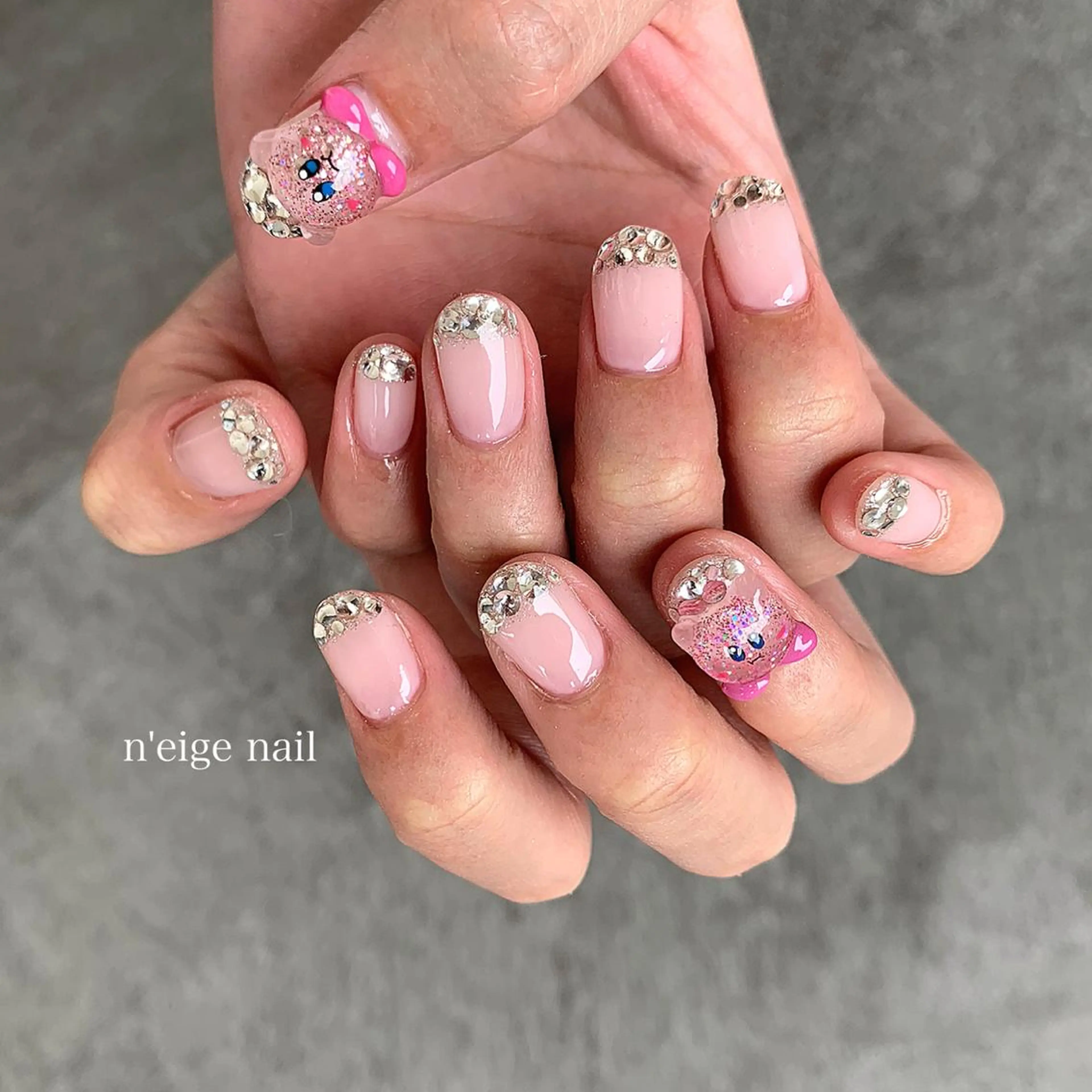 ネイル アートネイル ハート キラキラネイル ニュアンスネイル 夏ネイル n'eige nail所属・大谷 綾香のネイルデザイン