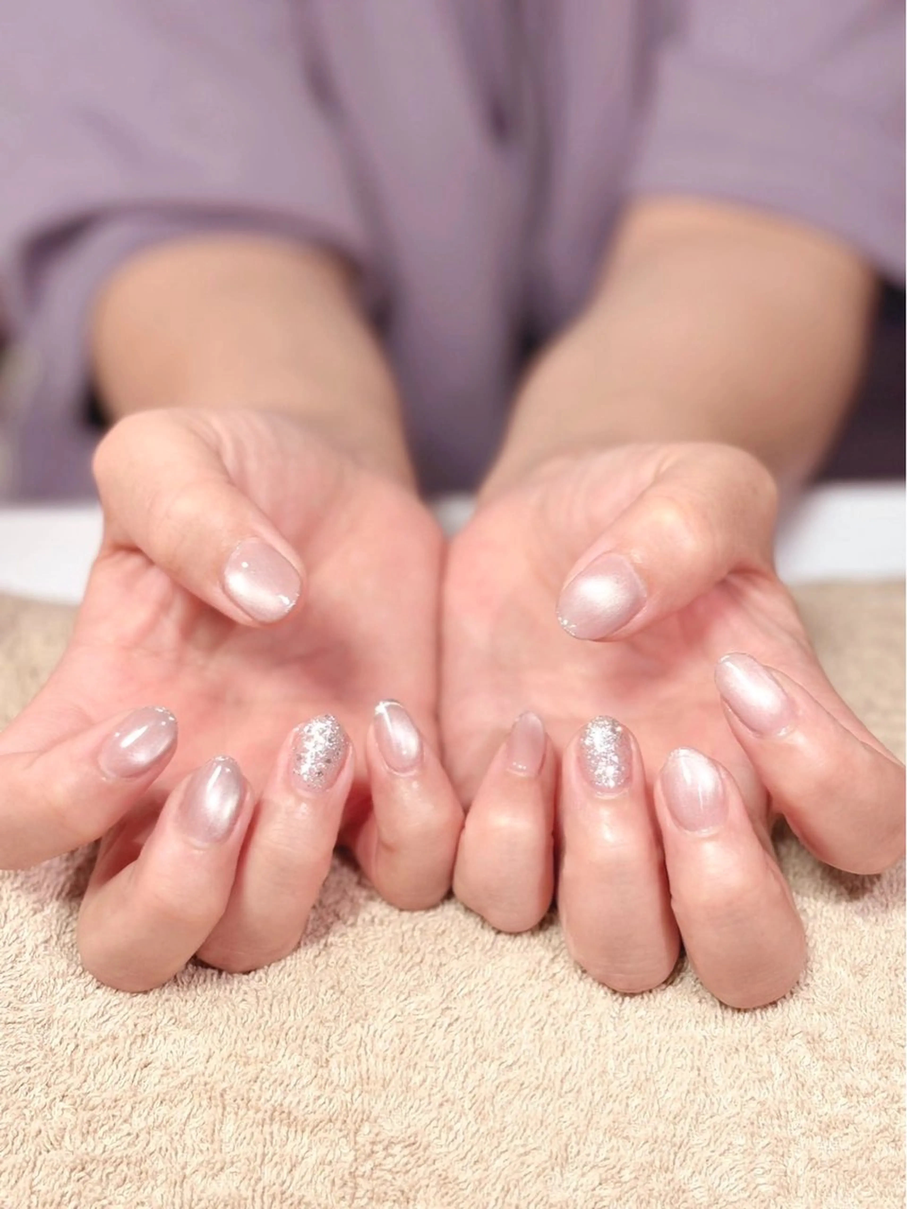 ネイル フレンチネイル マグネットネイル シルバー ハンドネイル 自宅サロン mArsのネイルデザイン