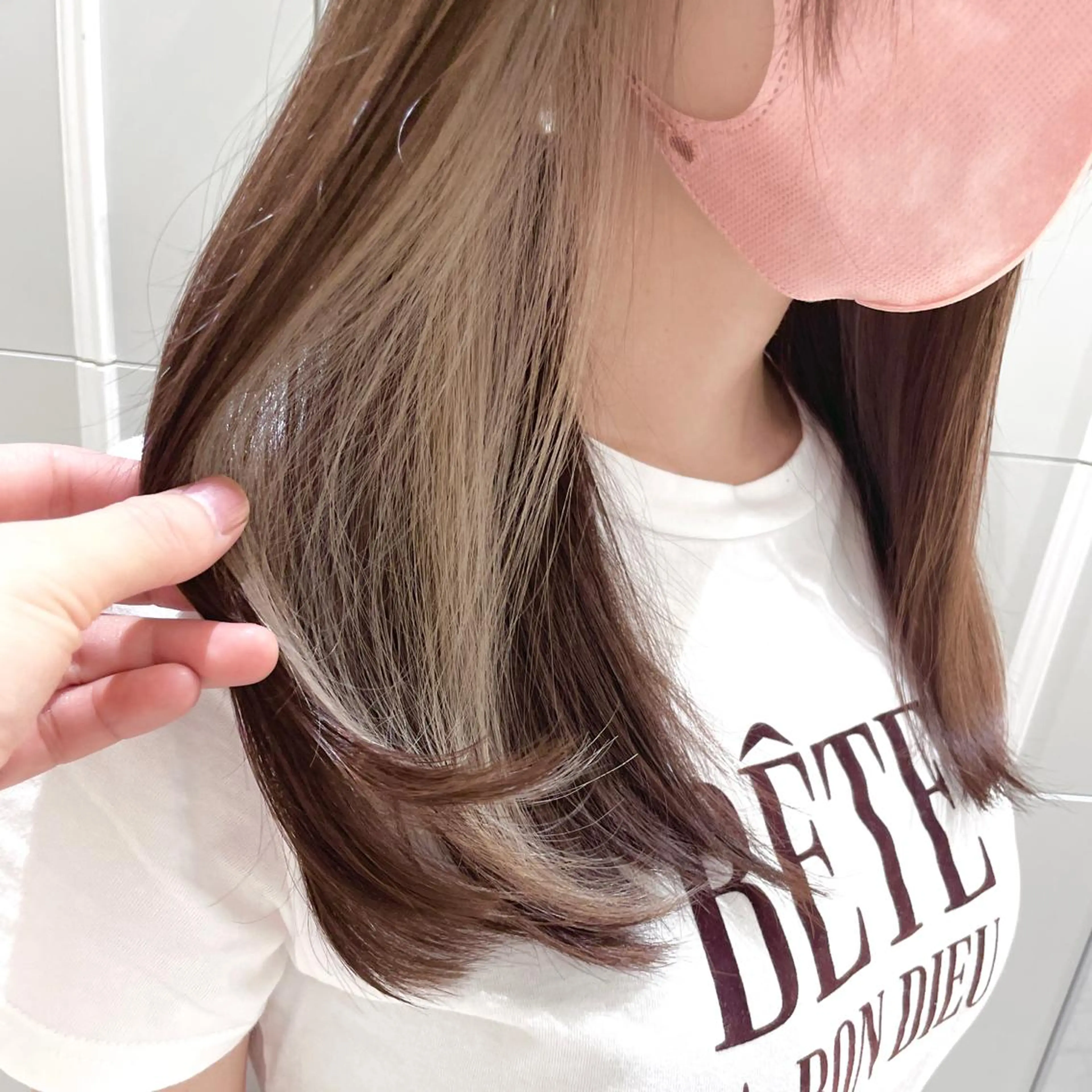 セミロング カラー ベージュカラー ブリーチ ダブルカラー インナーカラー ヘアカラー トリートメント 💎小顔前髪&髪質 改善カラー💎片桐のヘアスタイル