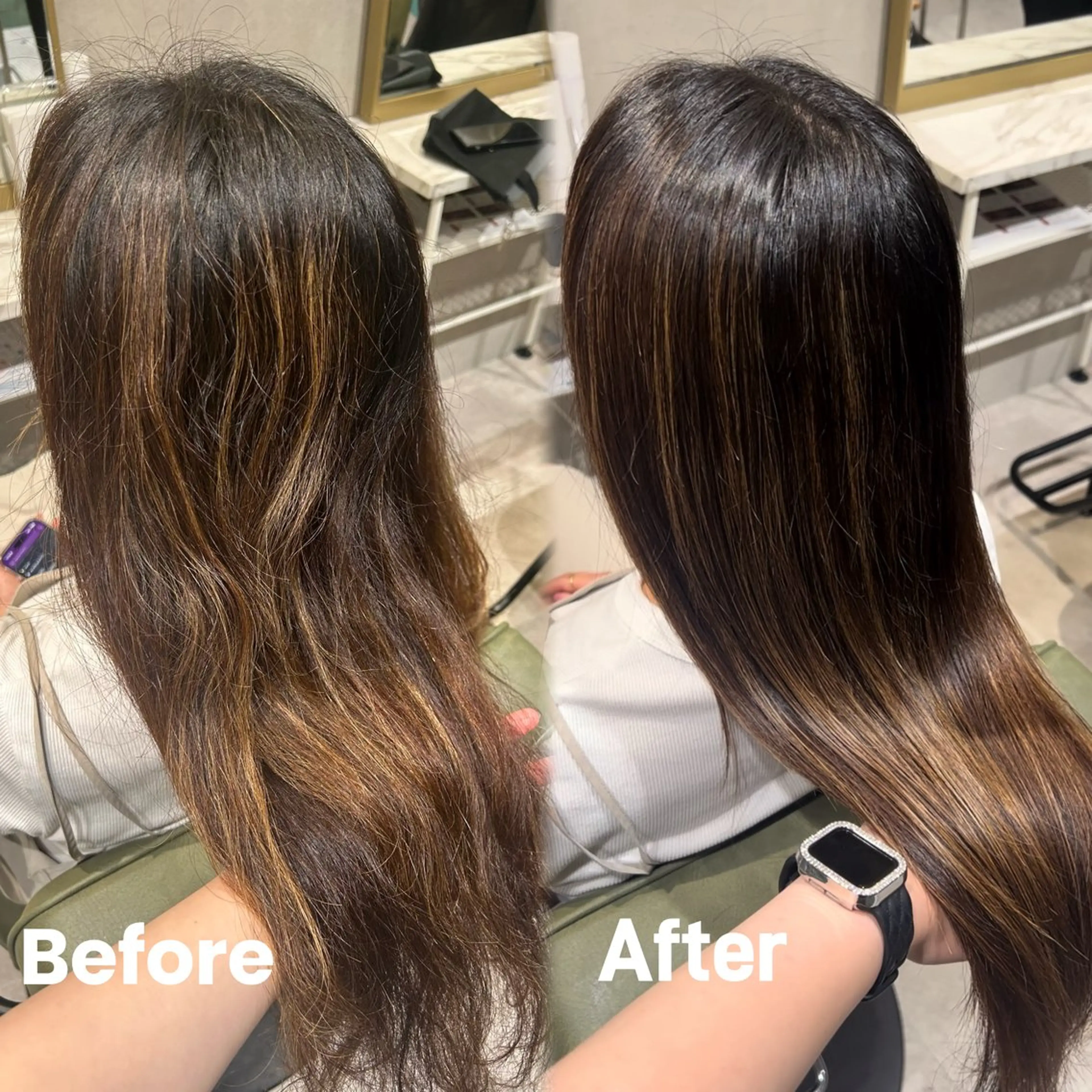 ロング 縮毛矯正 艶カラー レイヤーカット　ゆめのヘアスタイル