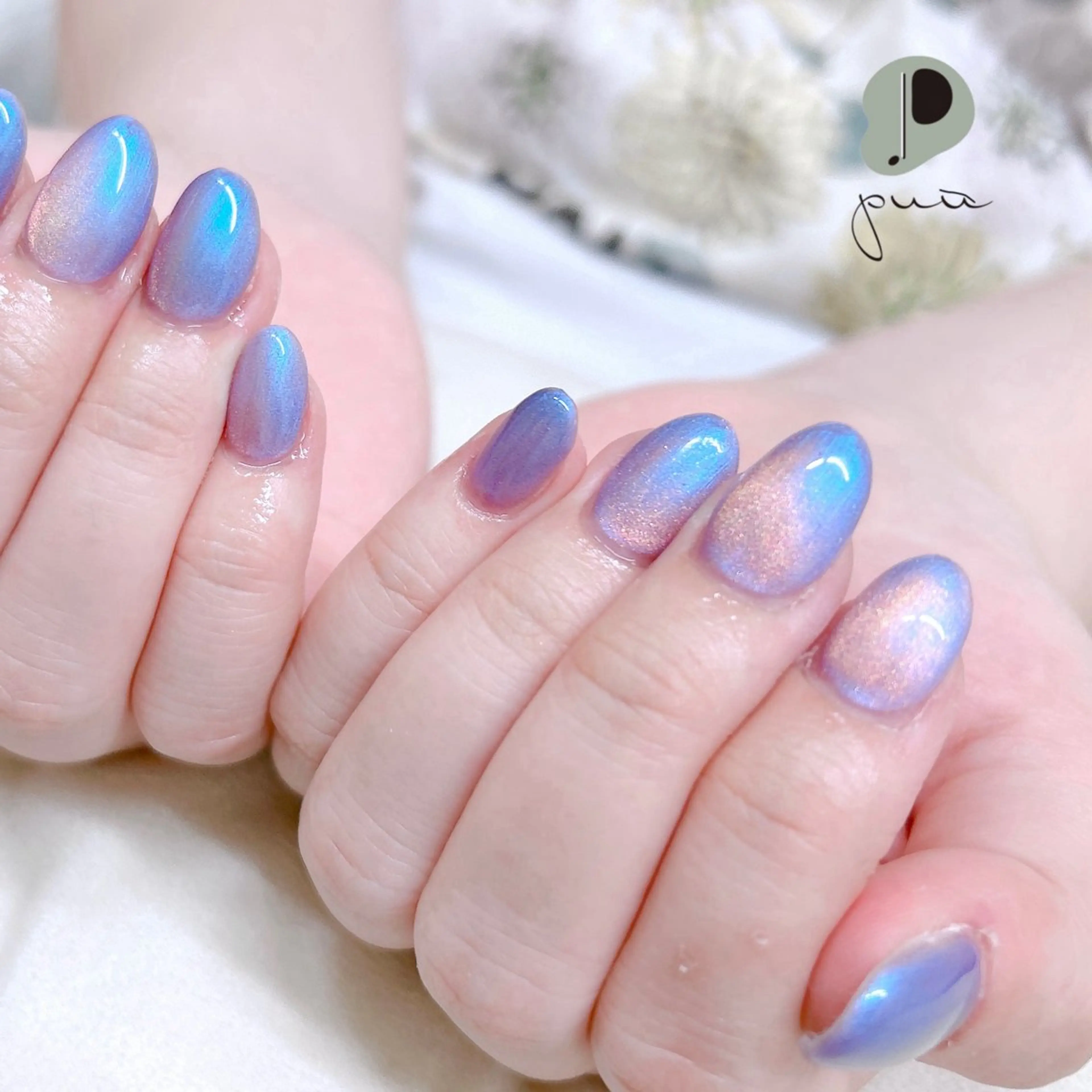 ネイル ブルー ジェルネイル マグネットネイル マグネットワンカラー ワンカラーネイル ハンドネイル puu kyoto所属・Nail salon puu kyotoのネイルデザイン
