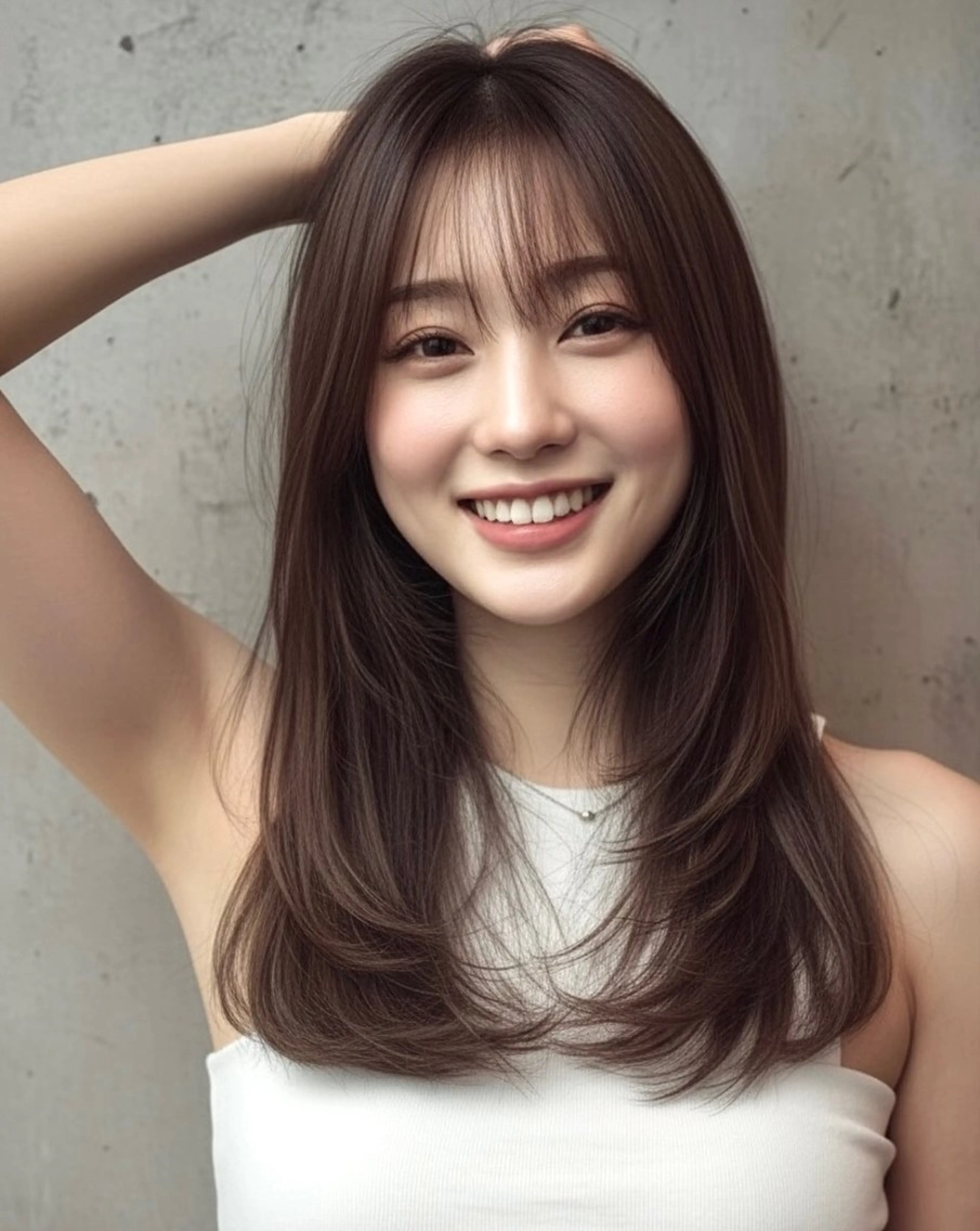 ミディアム くびれヘア レイヤーカット 小顔カット 外ハネヘア カット ヘアカラー トリートメント 柔らか透明感カラー ☀️koshi☀️のヘアスタイル