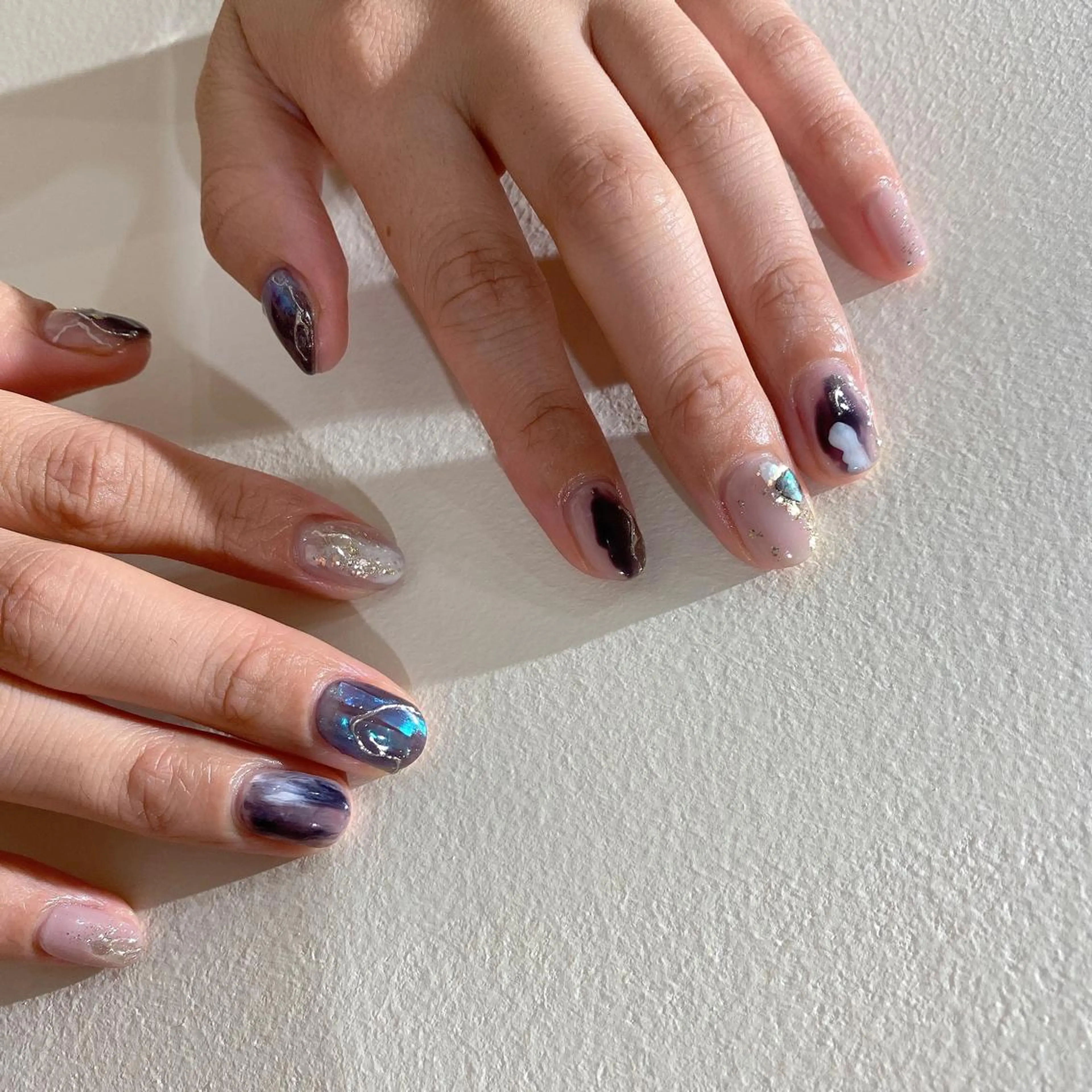 ネイル ブルー ホワイト ハンドネイル nail salon REMのネイルデザイン