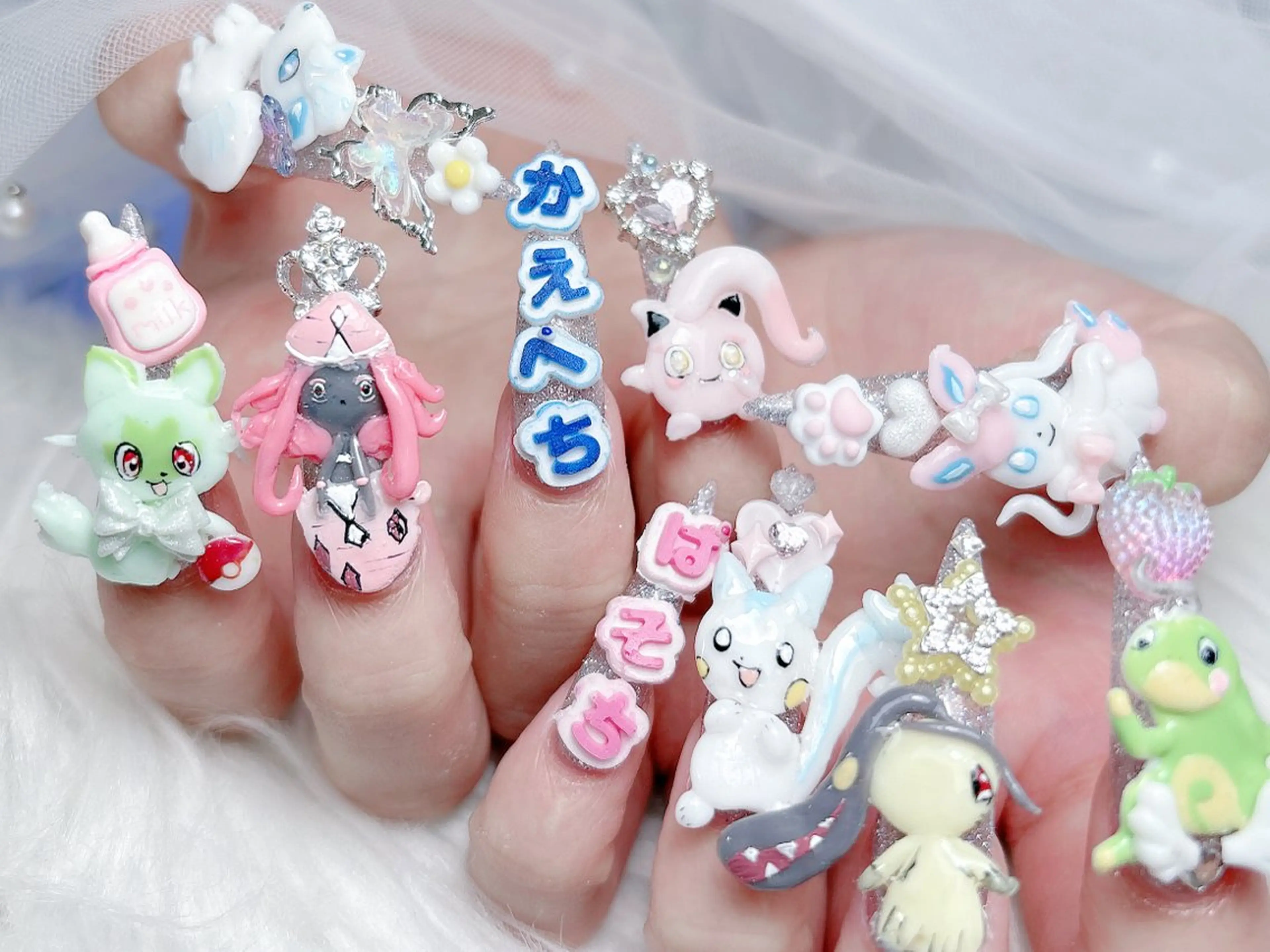 ネイル 成人式 ロングネイル マグネットネイル 大理石ネイル(マーブル) リボン ハンドネイル MoMoA Nail ネイル長さ出し専門店のネイルデザイン