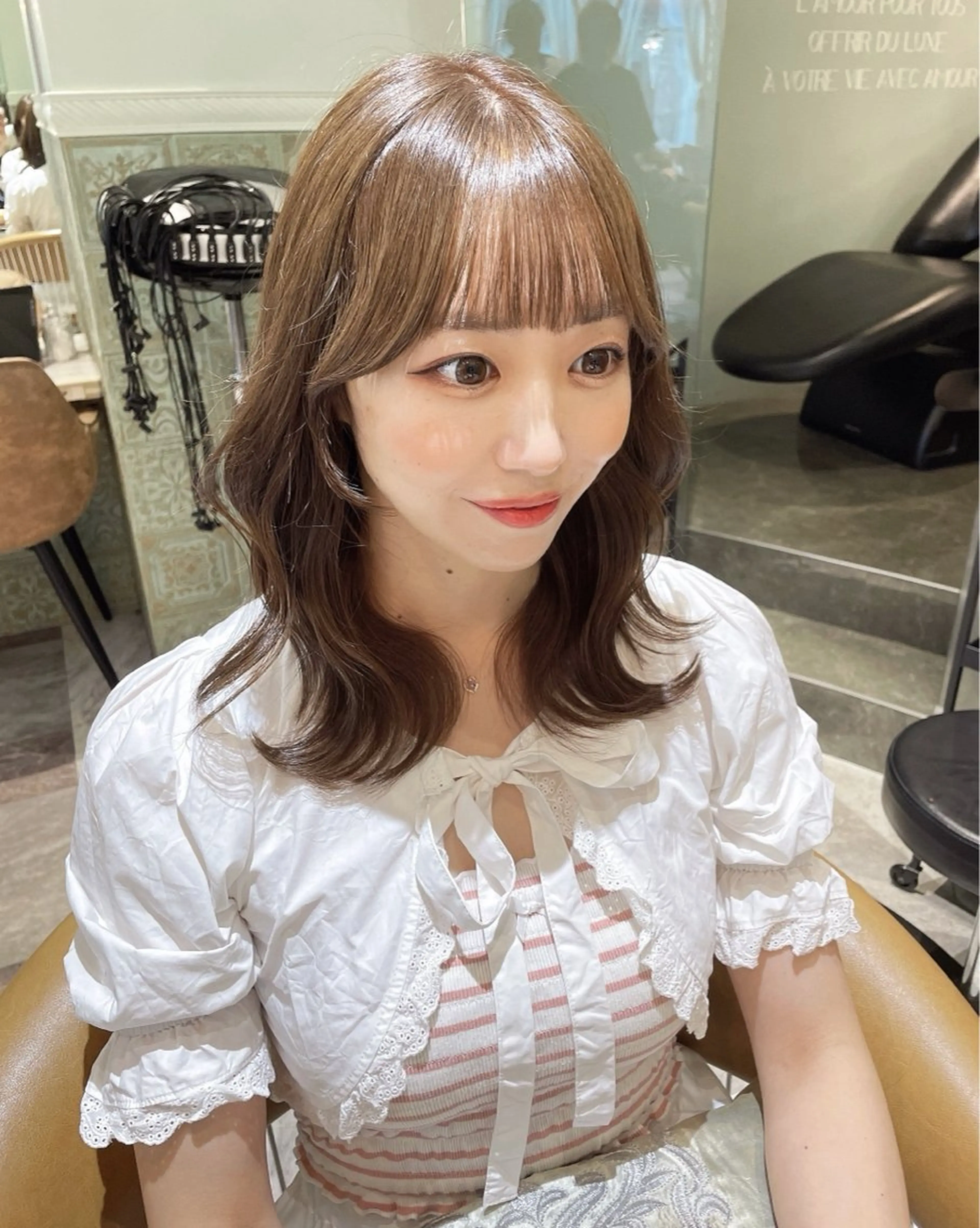 セミロング カラー ベージュカラー 黒髪 ブリーチ ブルーカラー ブルーブラック カット ヘアカラー トリートメント 木屋元一/透明感 /レイヤー/顔まわりのヘアスタイル