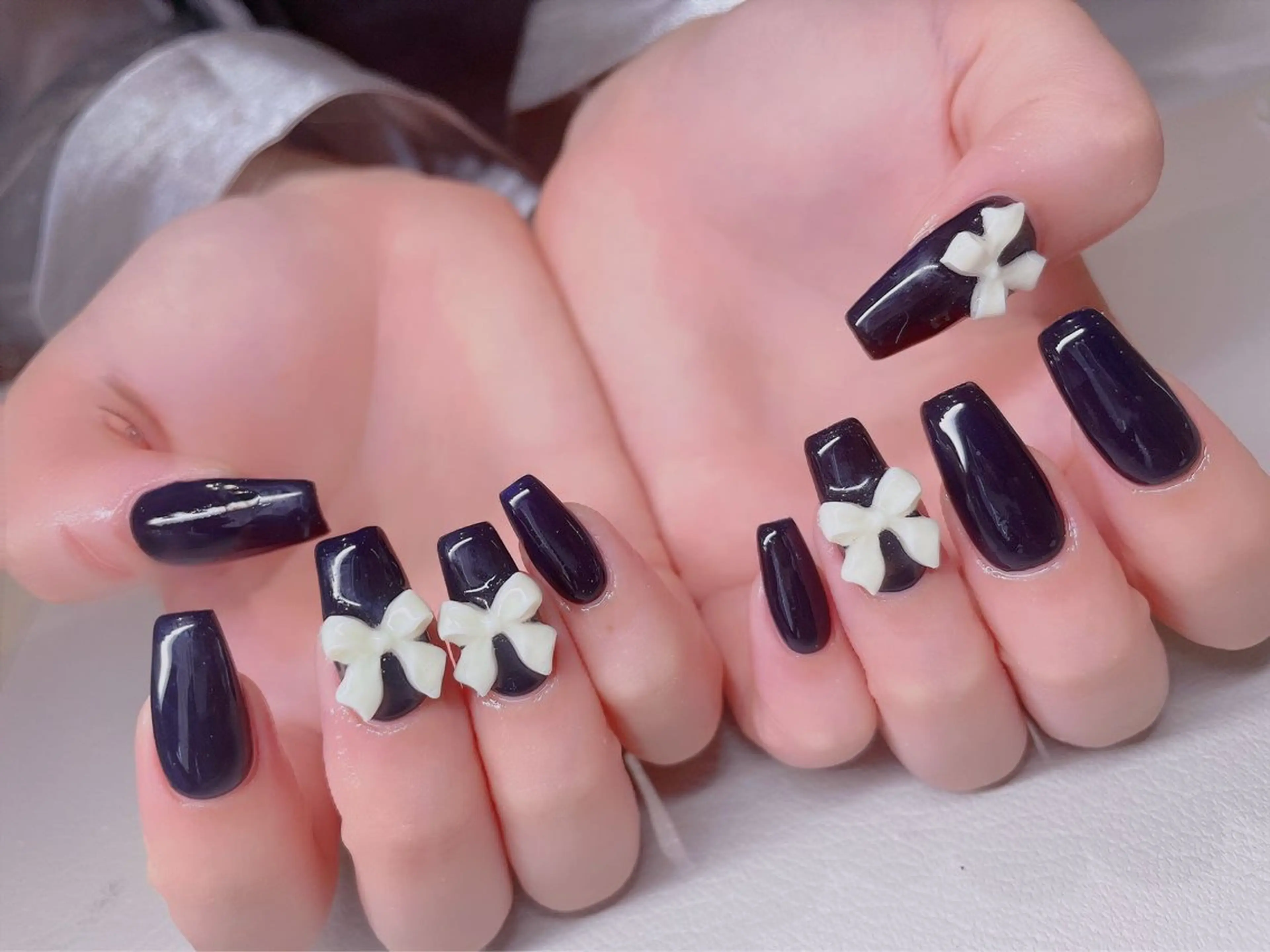 ネイル リボン ハンドネイル 長さだし専門店 M2　rikaのネイルデザイン