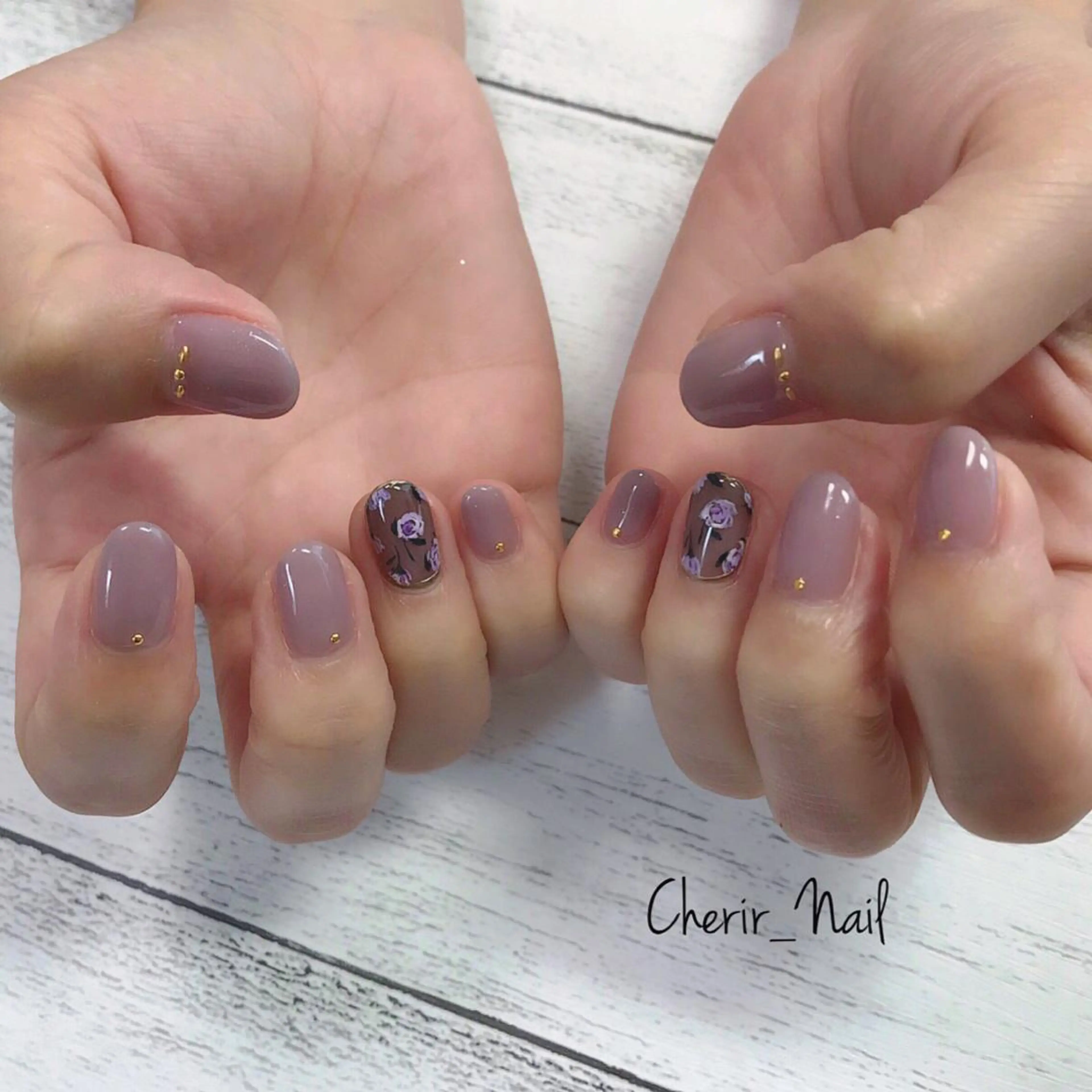 ネイル アートネイル フラワーネイル ワンカラーネイル ショートネイル Cherirnail kaoriのネイルデザイン