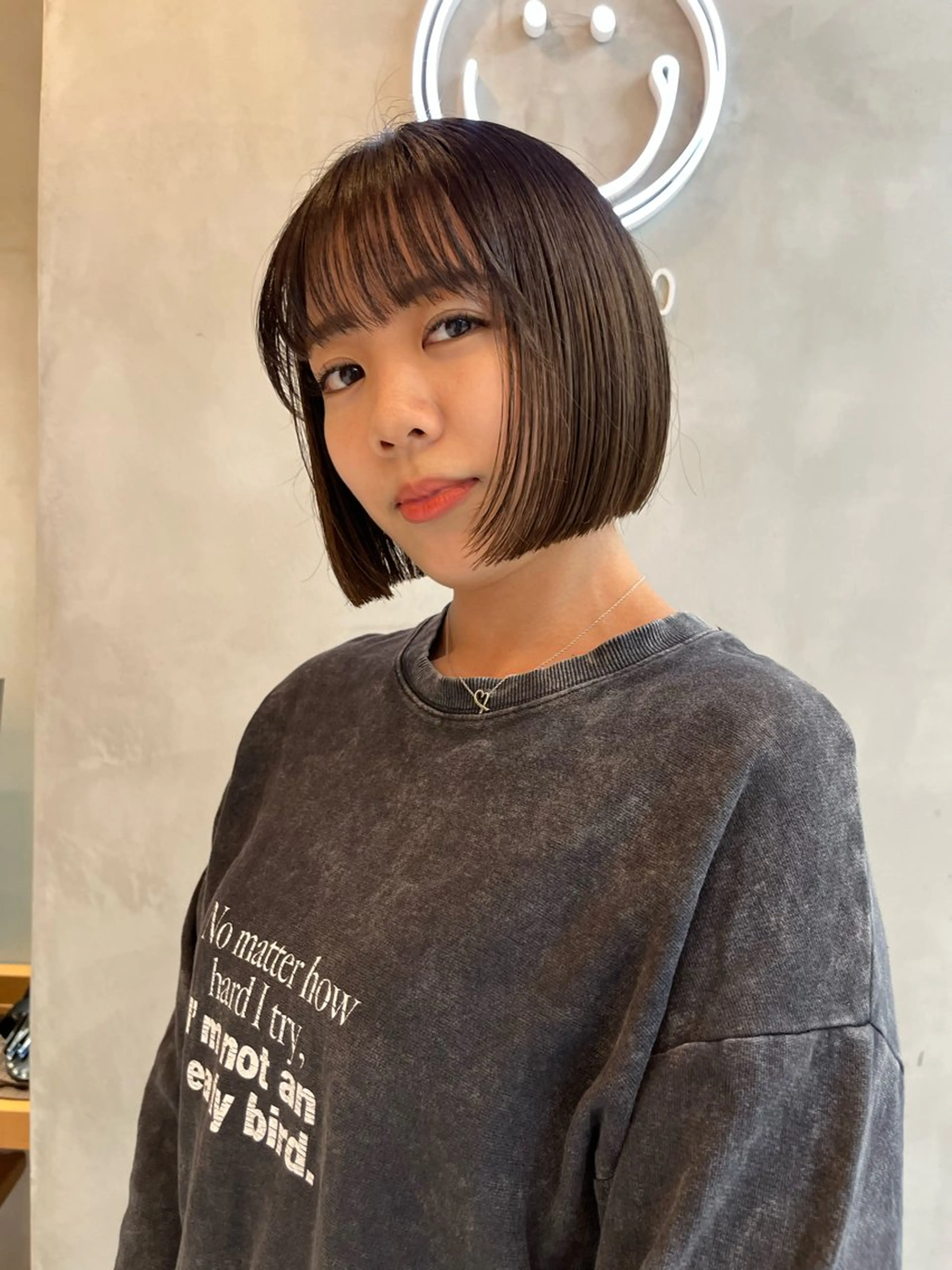 ミディアム カラー カット ヘアカラー トリートメント ボブ&透明感カラー ♡TOMOEのヘアスタイル