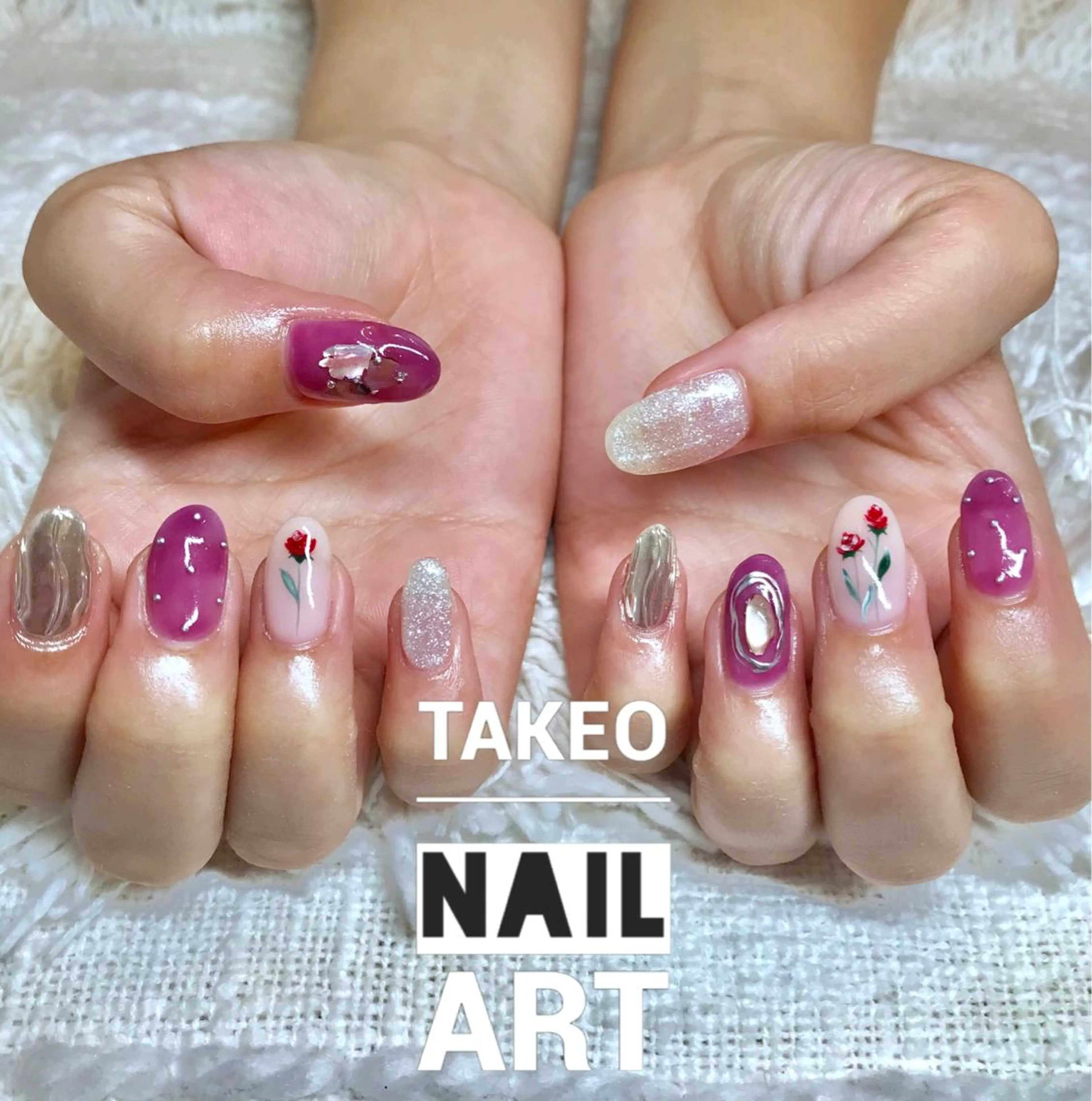ミディアム ネイル マツエク・マツパ ミラーネイル nail&eye Aoのマツエク・マツパデザイン