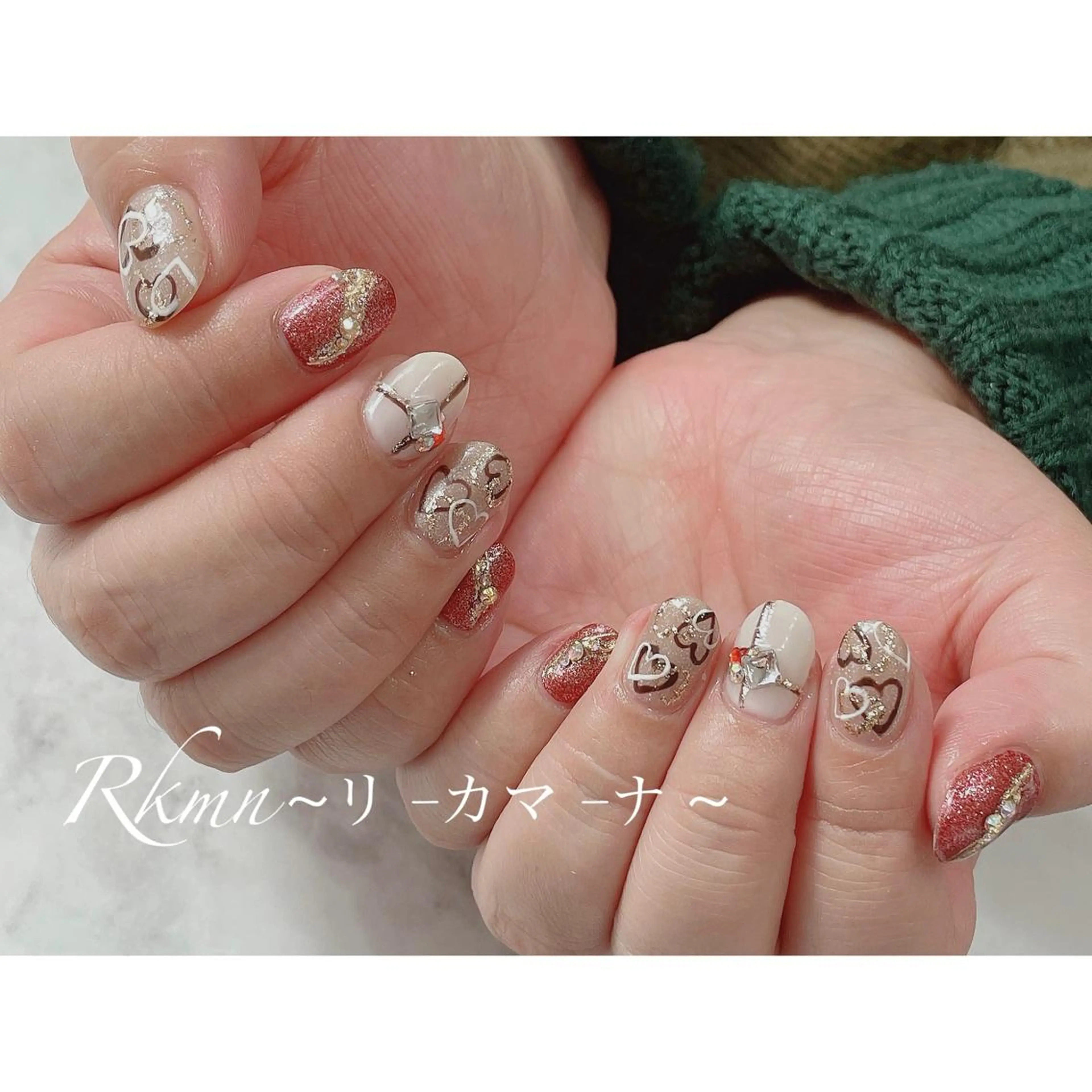 ネイル アートネイル ハート 春ネイル バレンタイン ハンドネイル フットネイル ハンドケア Rkmn ~リ-カマ-ナ~のネイルデザイン