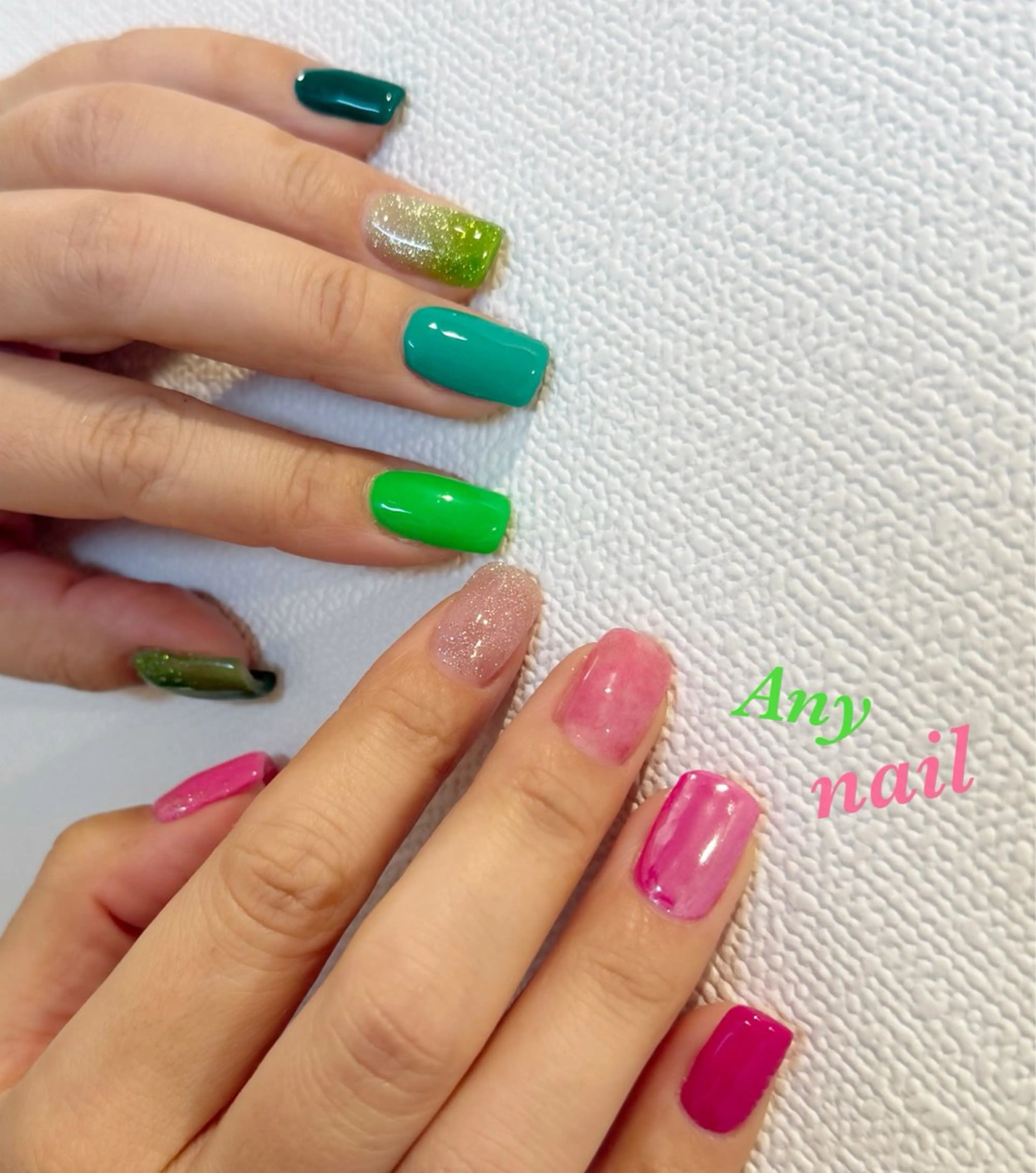 ネイル ブルー フラッシュネイル グリーン マグネットネイル ミラーネイル 岩澤 恵子のネイルデザイン