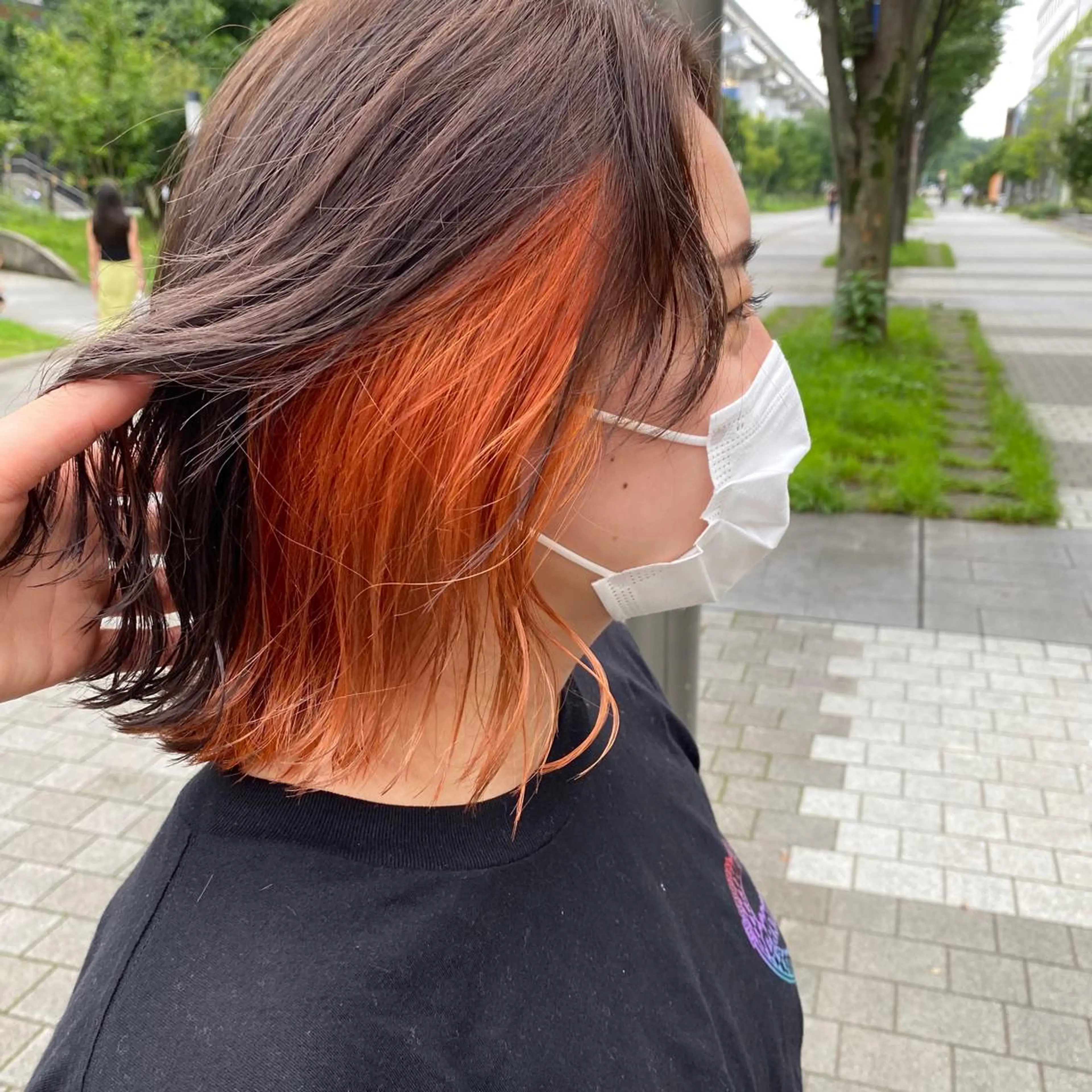 ミディアム カラー オレンジ ヘアカラー イシカワ エリナのヘアスタイル