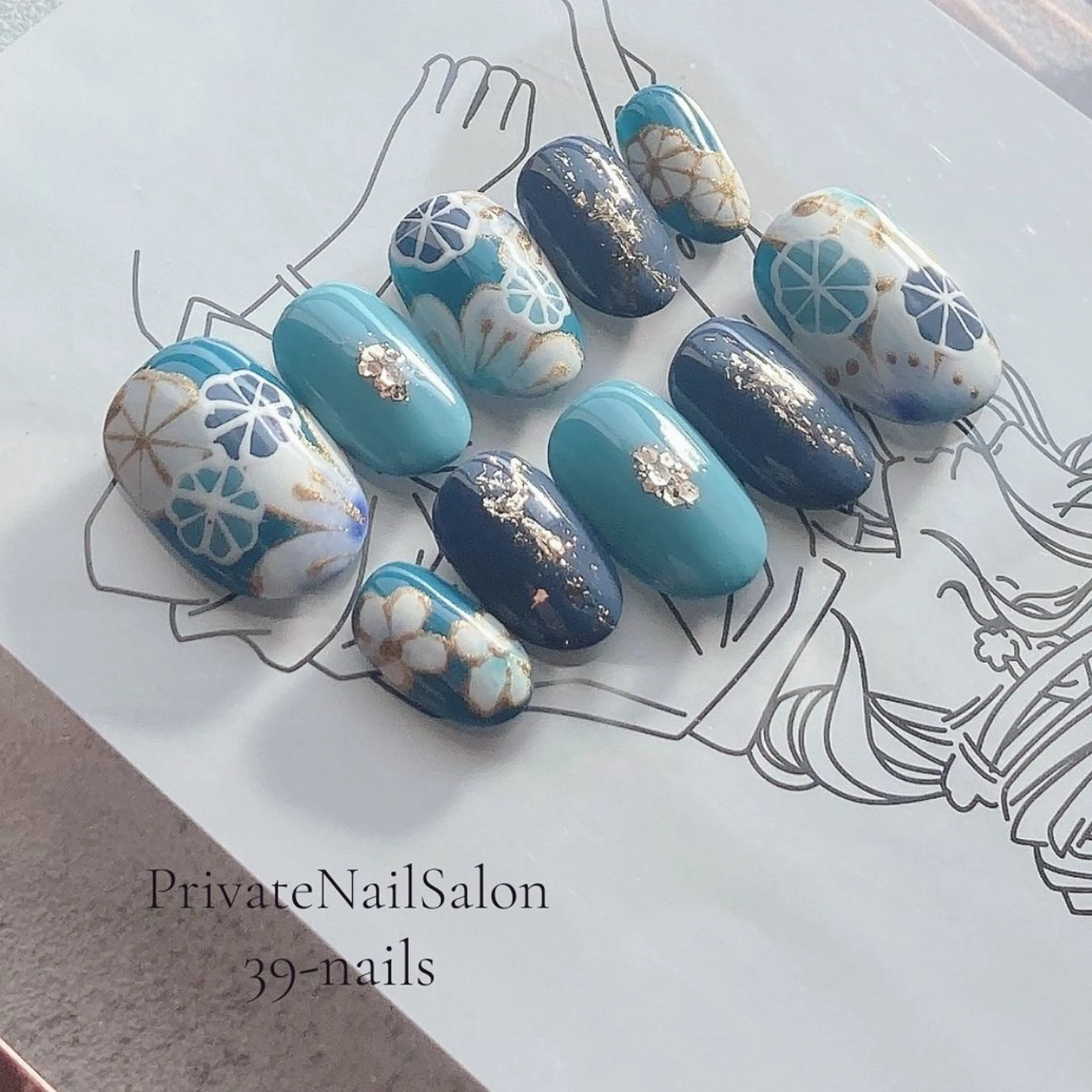 ネイル ブルー 成人式 ブライダルネイル ハンドネイル 39-nails EharaMikuのネイルデザイン