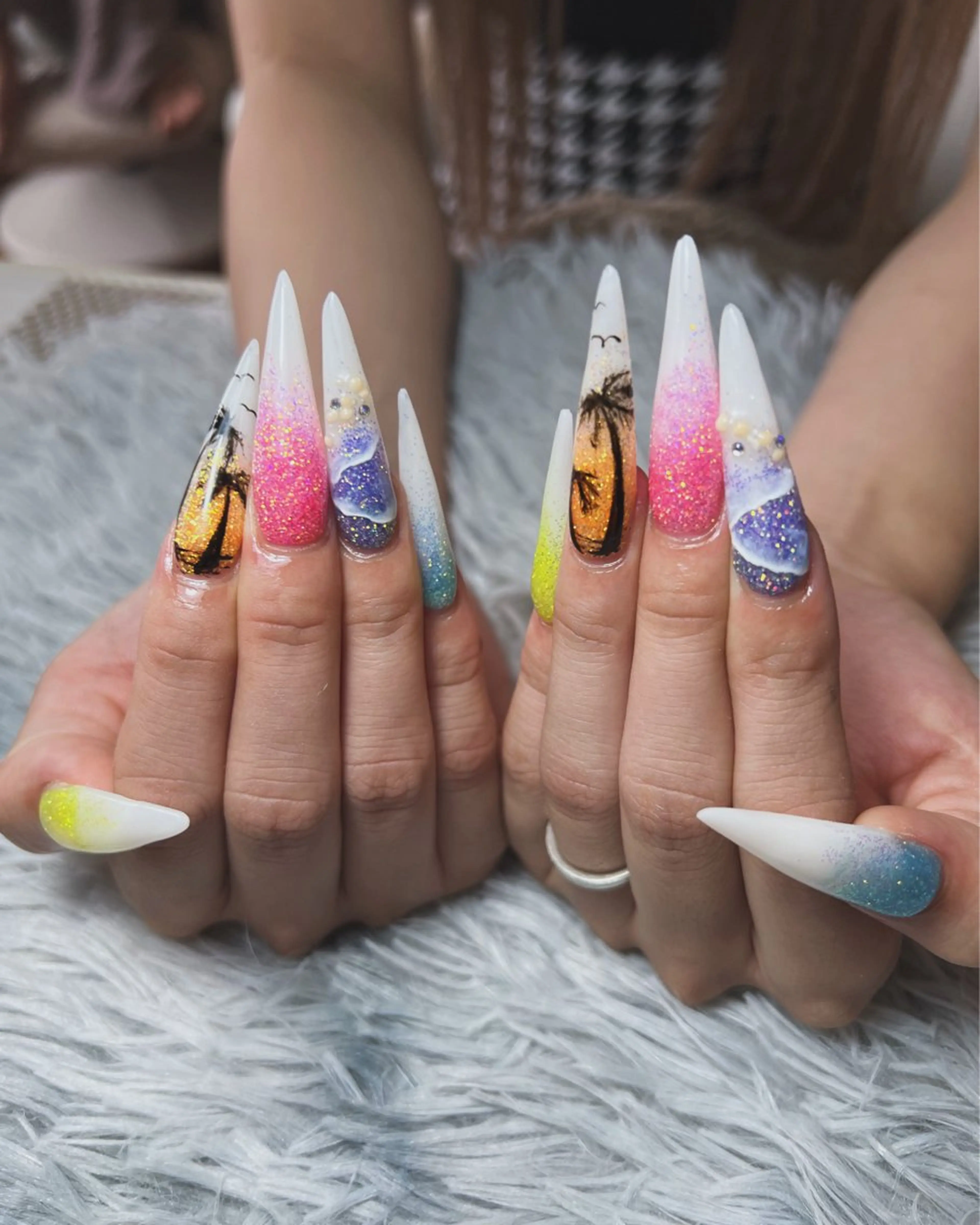 ネイル スカルプネイル 夏ネイル ハンドネイル シェヌネイル JURAのネイルデザイン