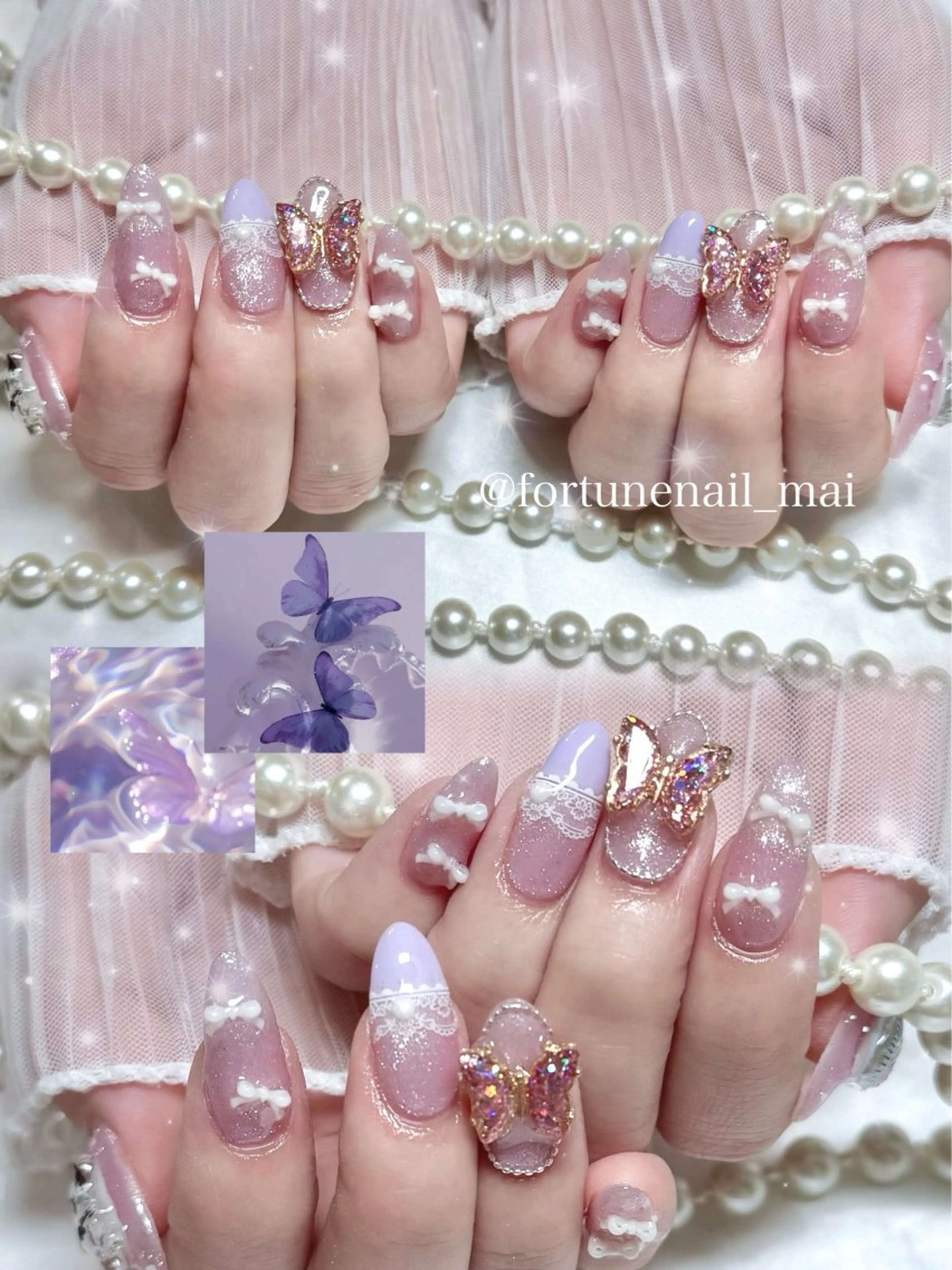 ネイル ガーリー レース ハンドネイル 🎀Mai 🎀2/1空✩.*のネイルデザイン