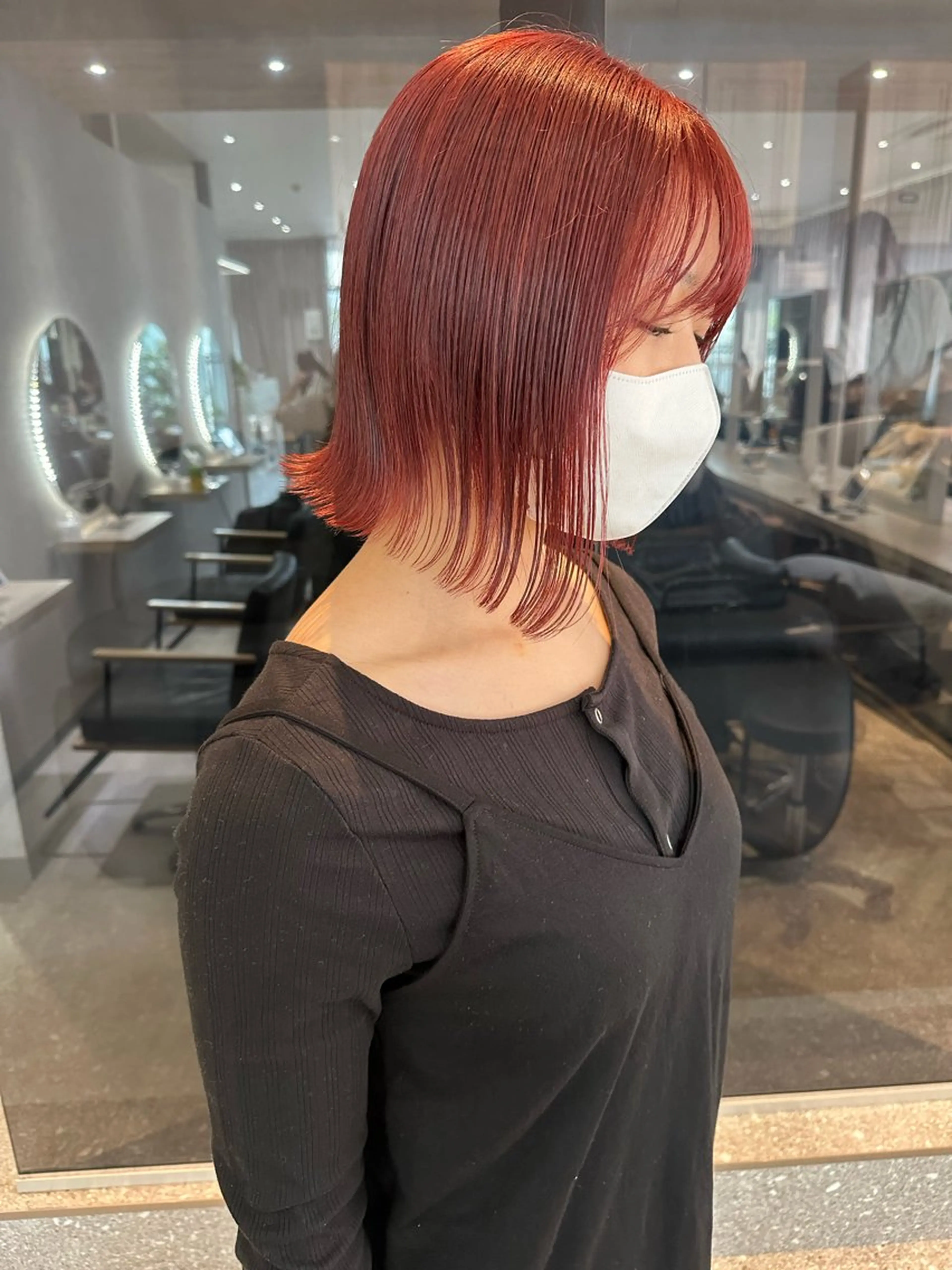 ミディアム カラー カシス レッドカラー ボブ レイヤー/ボブ/ 顔周り/yukinaのヘアスタイル