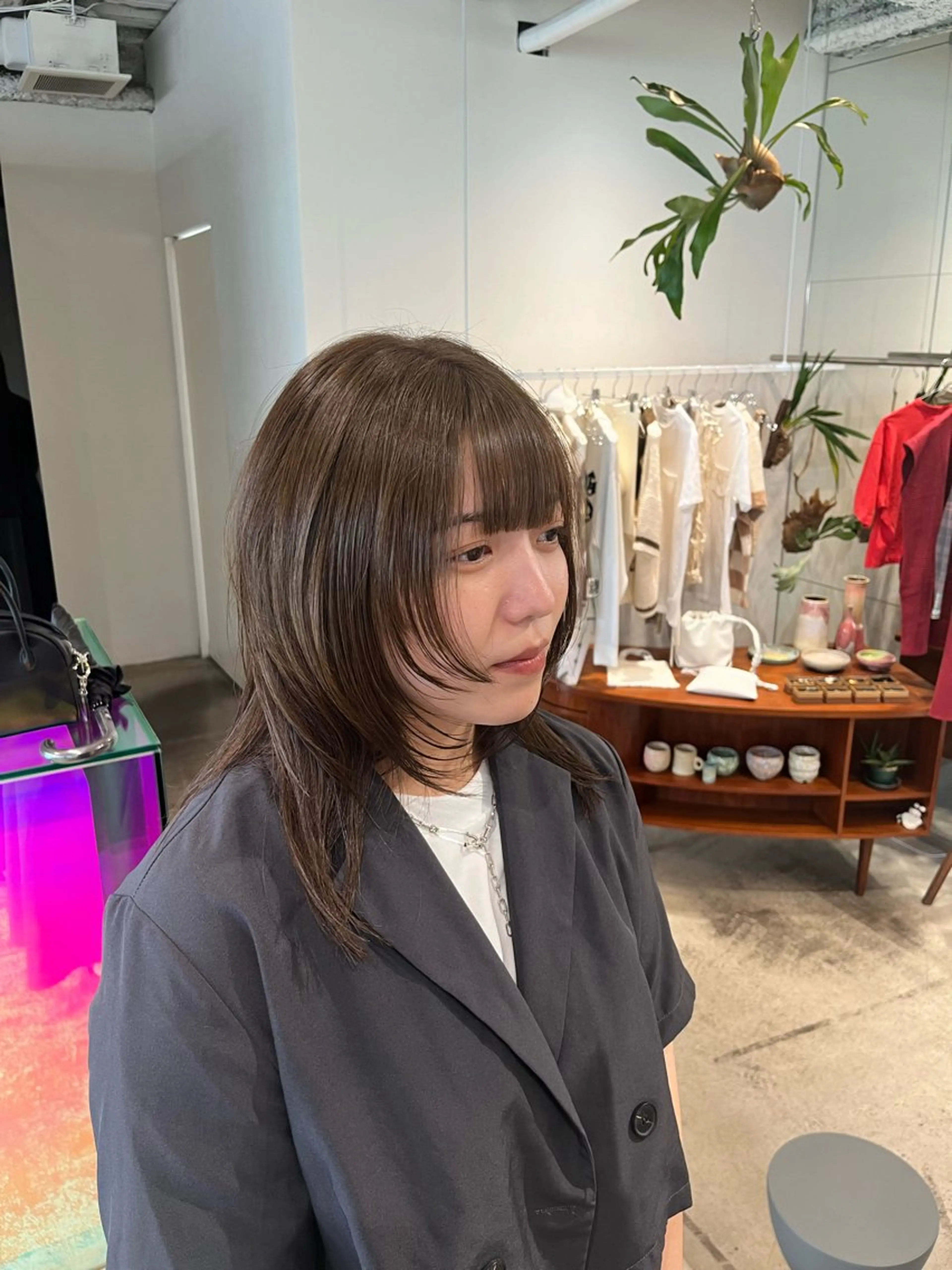 ミディアム レイヤーカット ウルフカット カット 宇佐美佳／美髪 ストレート/縮毛矯正のヘアスタイル