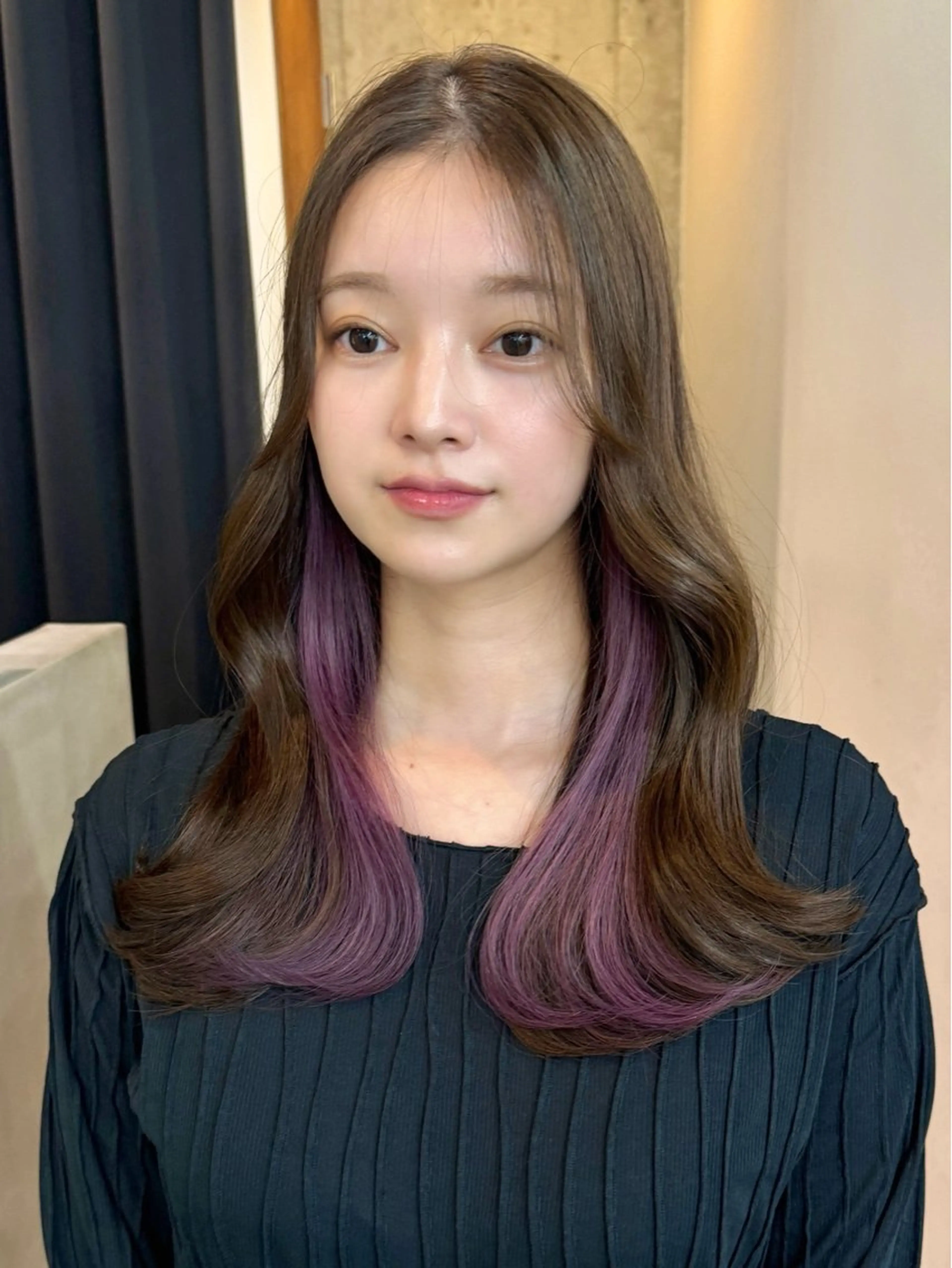 ロング カラー ラベンダーカラー ピンクカラー ピンクラベンダー ヘアカラー 切りっぱなしボブ/ ブリーチカラー/大塚のヘアスタイル