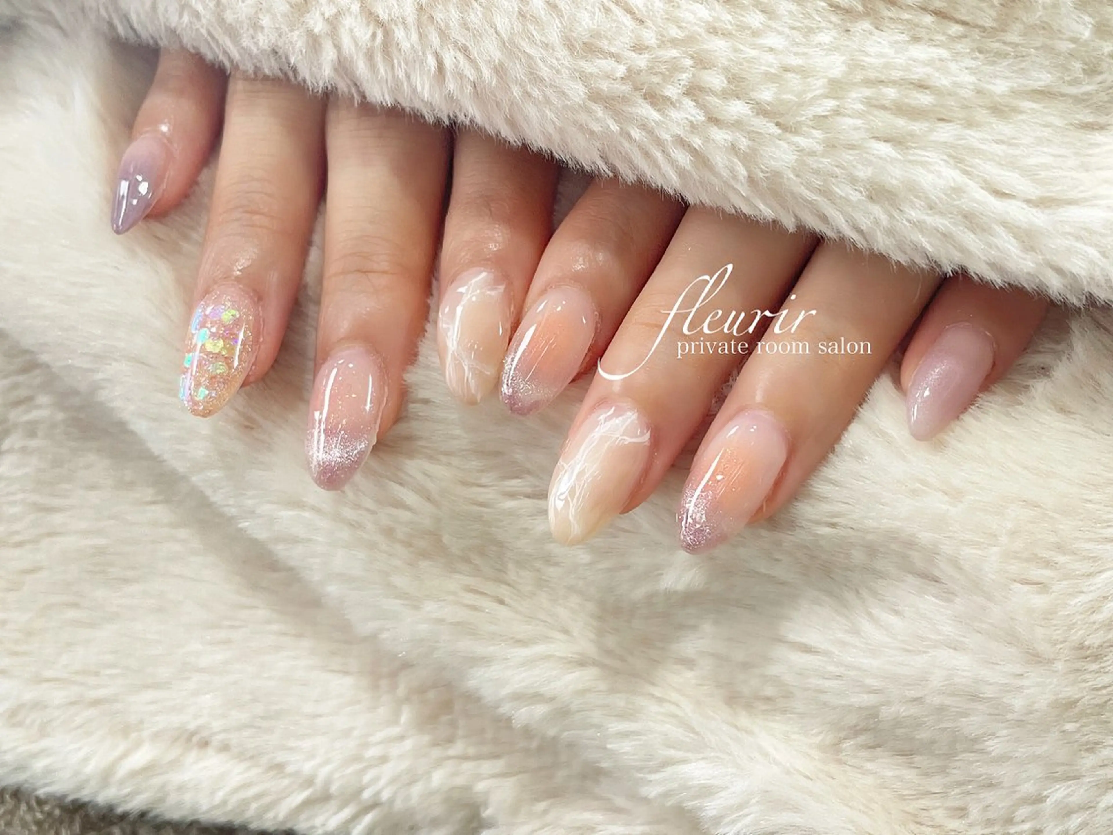 ネイル チークネイル ピンク フルリール 【プライベートサロンのネイルデザイン