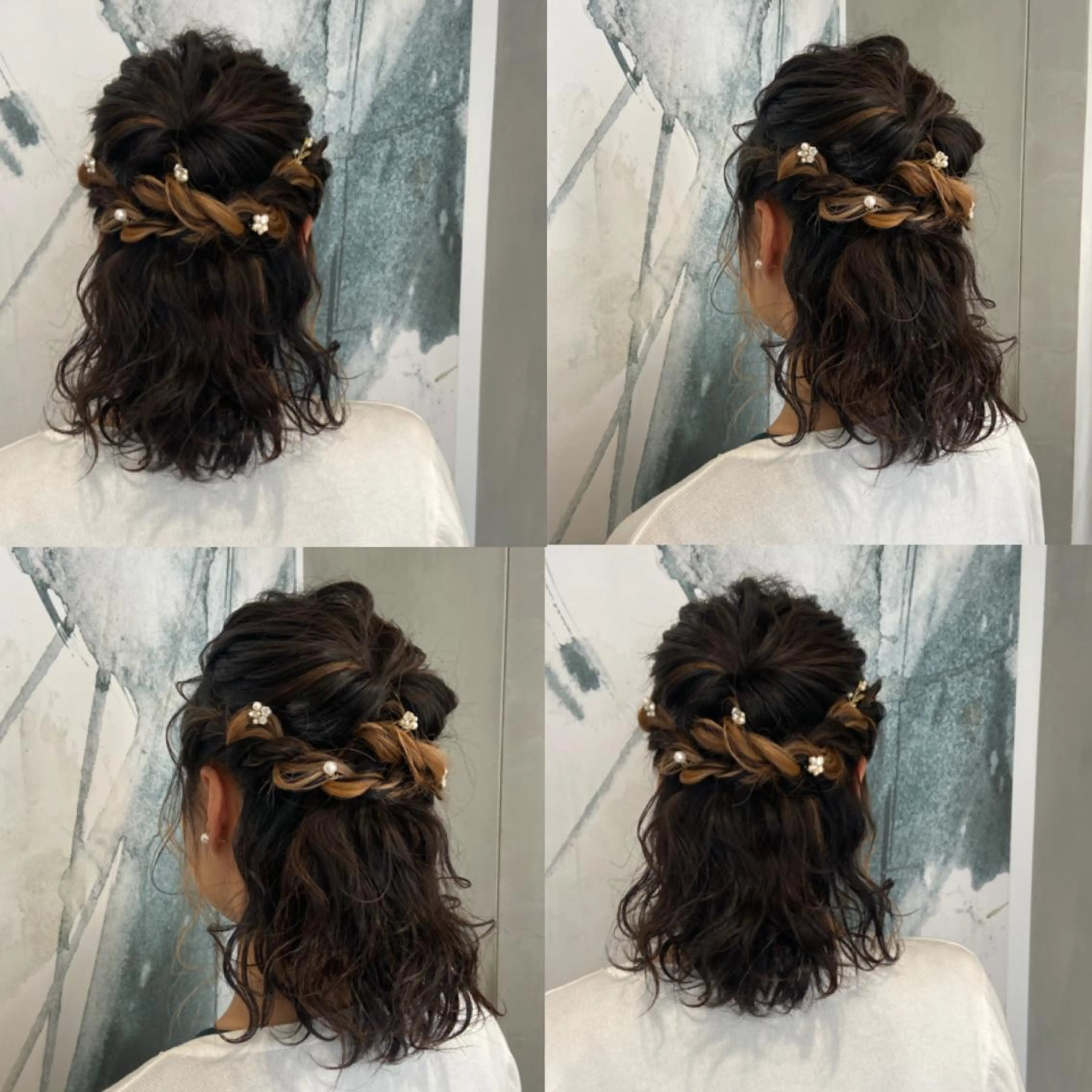 ミディアム ヘアアレンジ ハーフアップ 結婚式・ブライダル カジュアルを女っぽく 𝗮𝘆𝗮𝗰𝗼のヘアスタイル