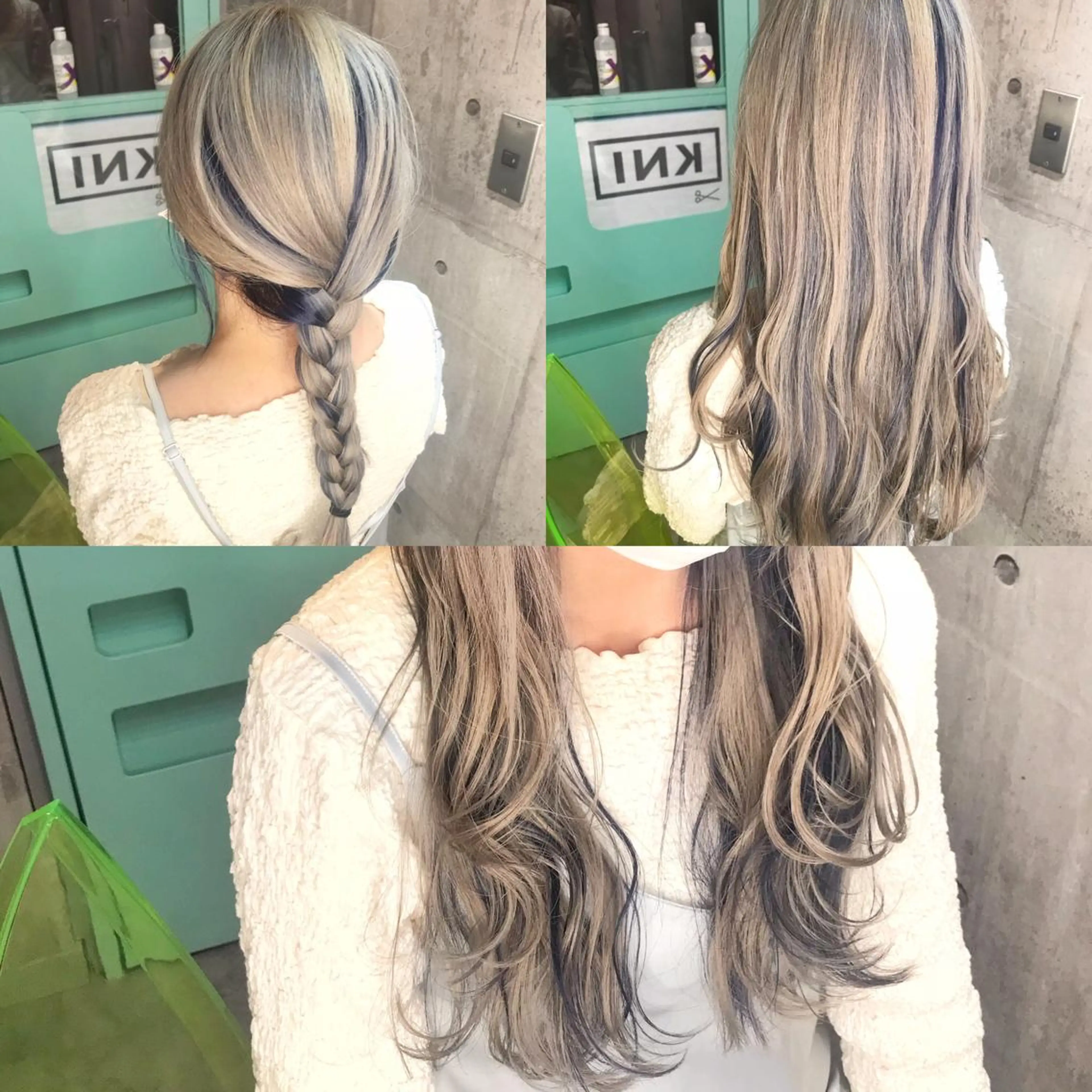 ロング カラー ネイビーカラー ホワイト&レイヤーカ ットエクステ長畠俊輔のヘアスタイル