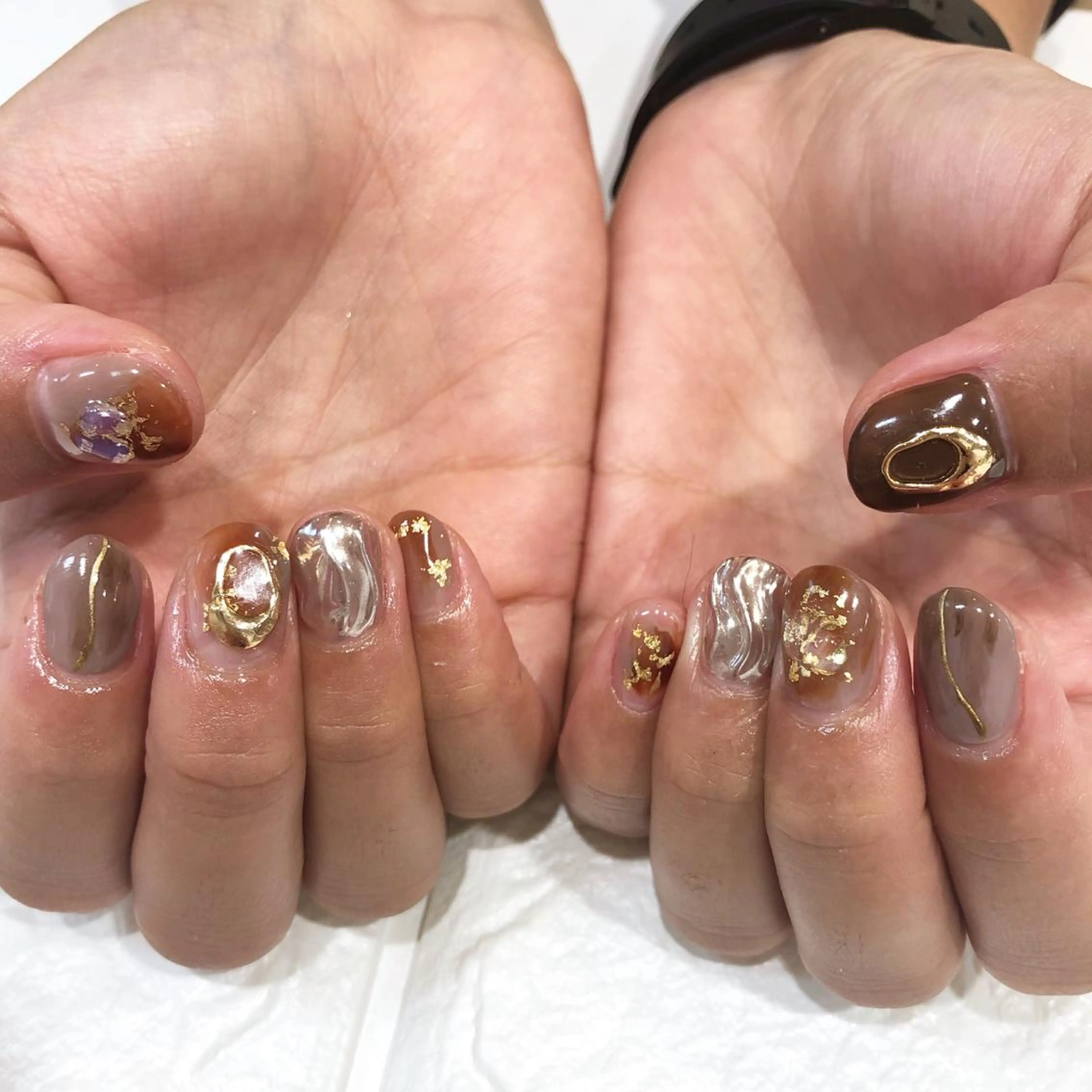 ネイル アートネイル ブラウン rina eye&nailのマツエク・マツパデザイン