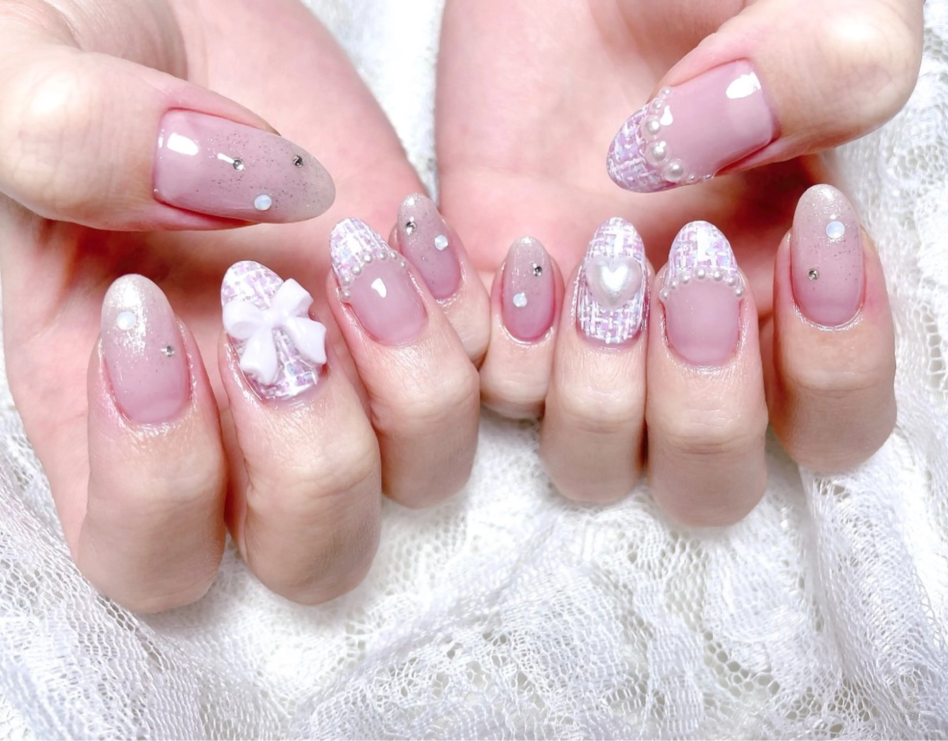 ネイル アートネイル ガーリー ツイードネイル ハンドネイル FLARE NAIL フレアネイルのネイルデザイン