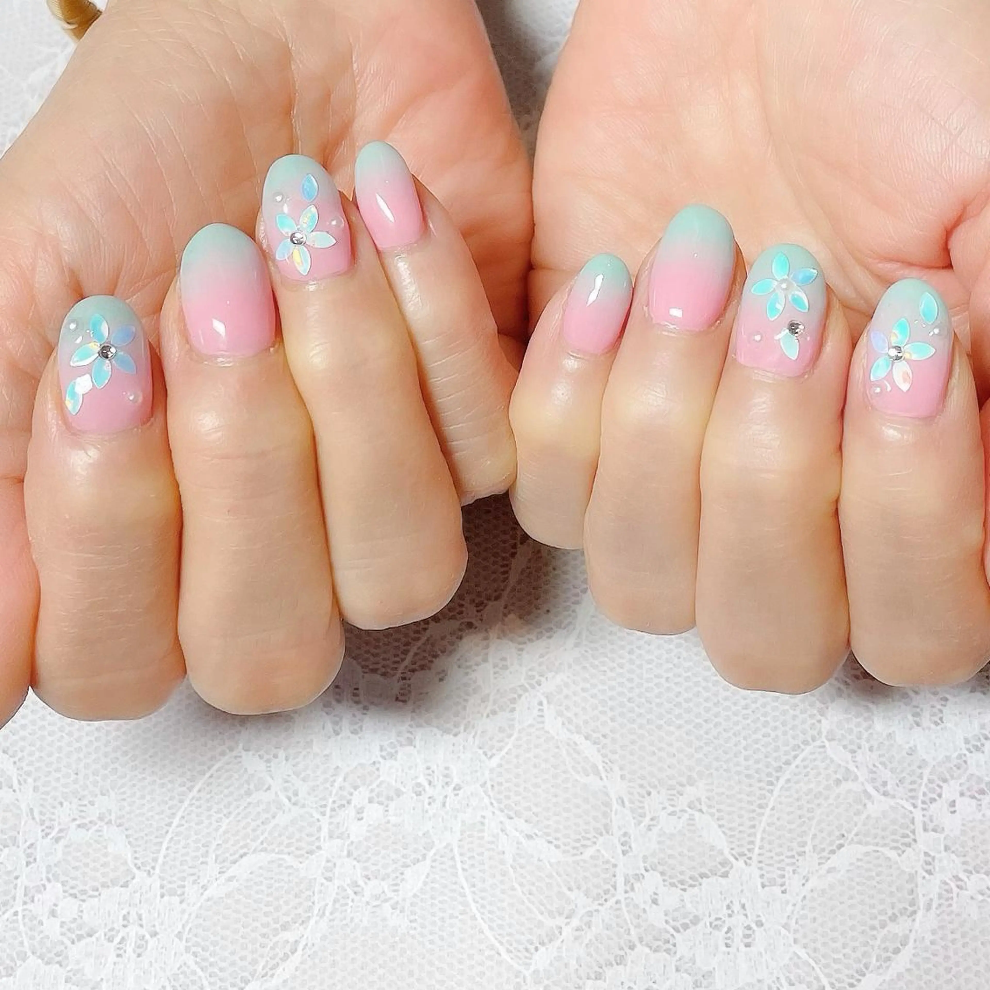 ネイル グリーン ピンク 春ネイル かんの りなのネイルデザイン